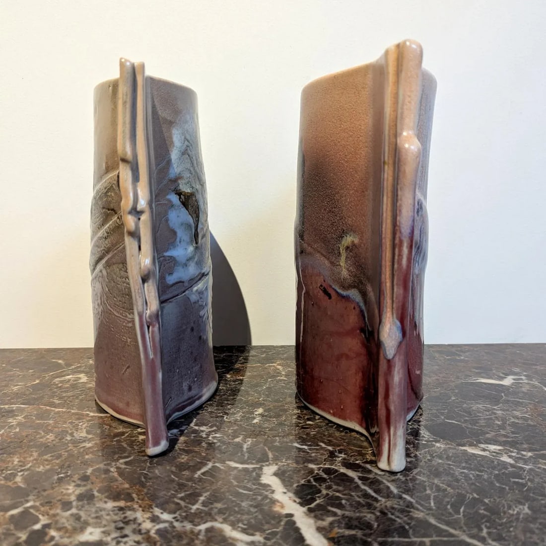 Pair of Signed Envelope Shaped Studio Pottery Vases 80s-90s - 4