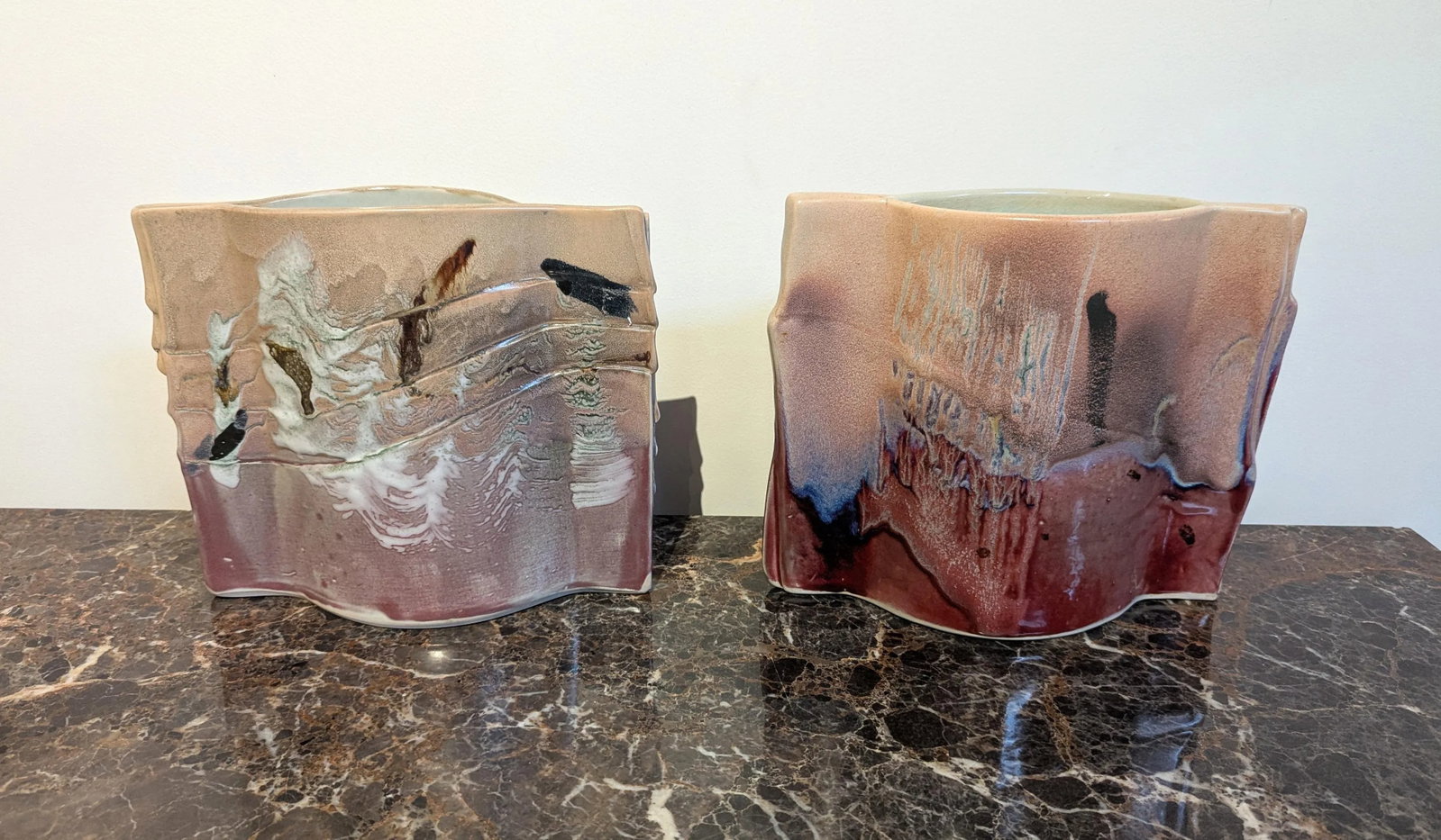 Pair of Signed Envelope Shaped Studio Pottery Vases 80s-90s - 7
