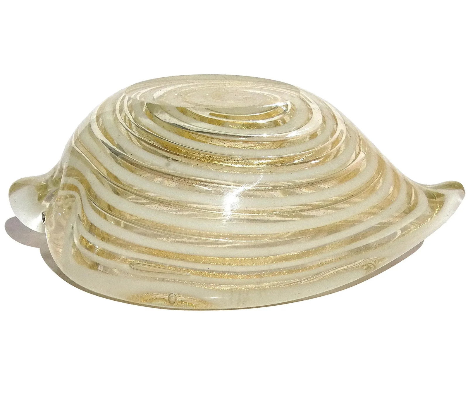 Vintage Murano Barovier Toso Gold Flecks White Swirl Italian Art Glass Heart Ashtray Dish Bowl - 10