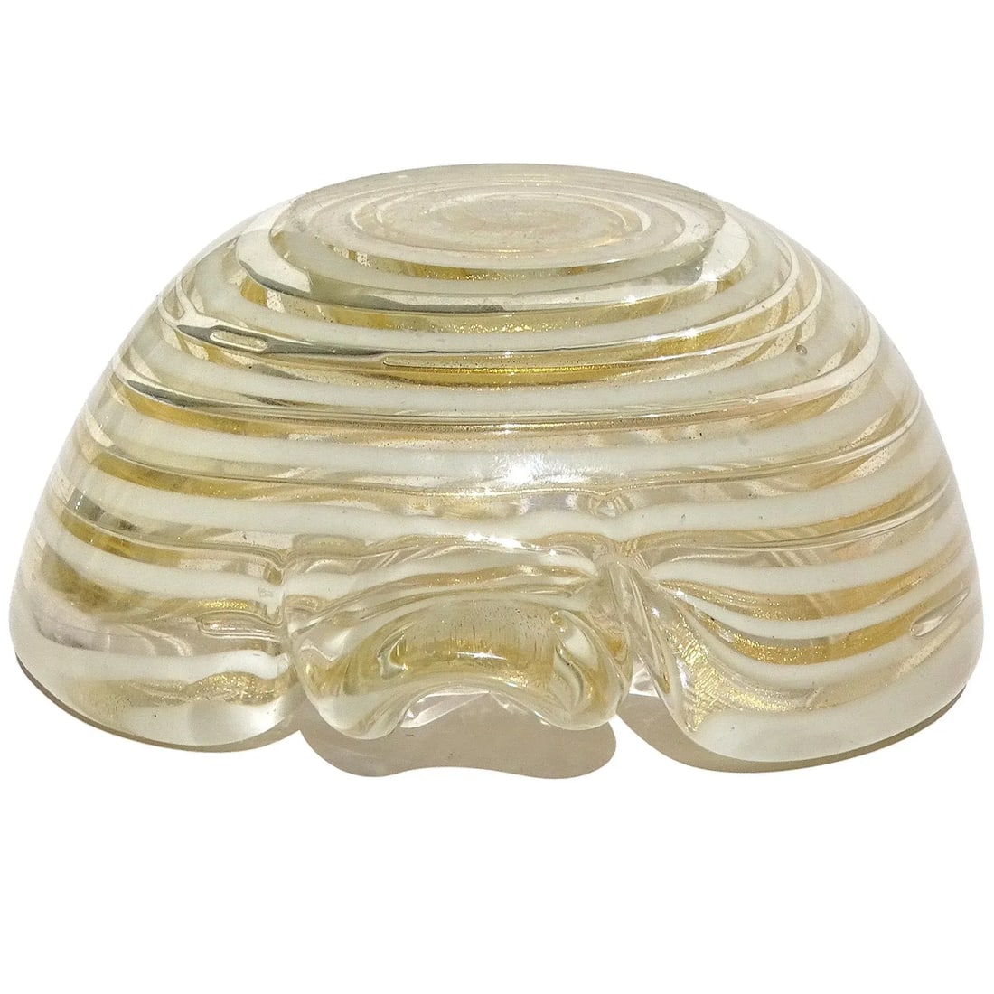 Vintage Murano Barovier Toso Gold Flecks White Swirl Italian Art Glass Heart Ashtray Dish Bowl - 11