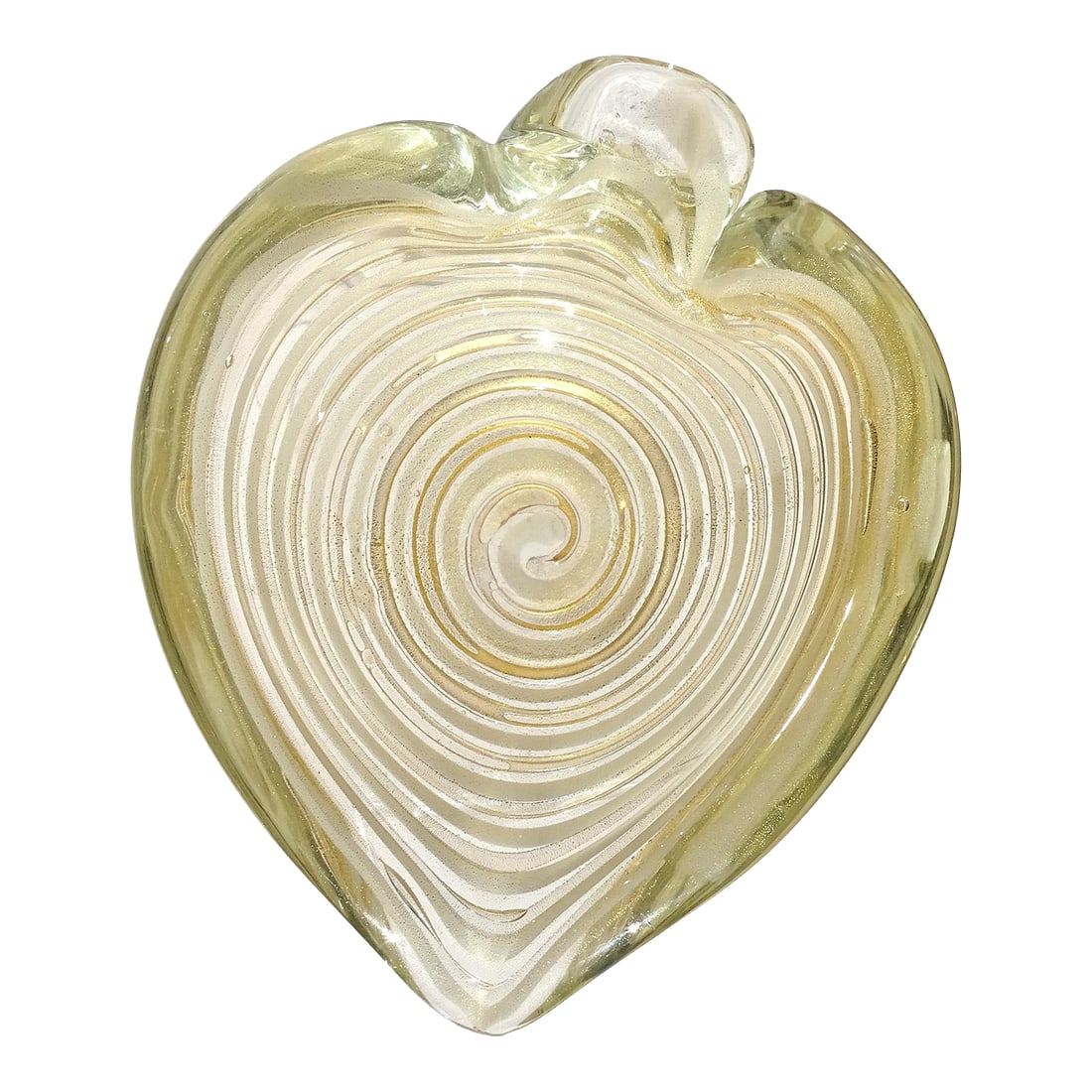 Vintage Murano Barovier Toso Gold Flecks White Swirl Italian Art Glass Heart Ashtray Dish Bowl: Beautiful vintage Murano hand blown white and gold flecks Italian art glass heart shaped bowl. Documented to the Barovier e Toso company. The bowl has a decorative optic swirl design in white glass. T