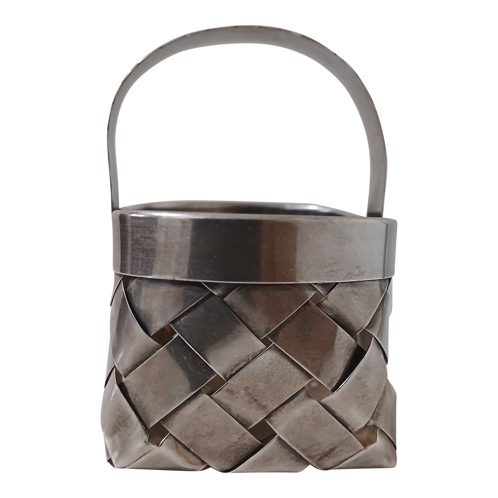 Cartier Sterling Silver Mini Hand Woven Basket: Cartier sterling silver hand woven basket. This little basket is in excellent condition, with no dents. It's approx 3.1" h * 2.4"w * 2.1"d. This would be great for holding a business card, carrying a