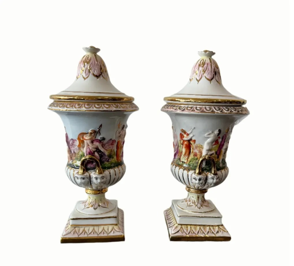 Vintage Italian Decorative Urns- Set of 2 - 2