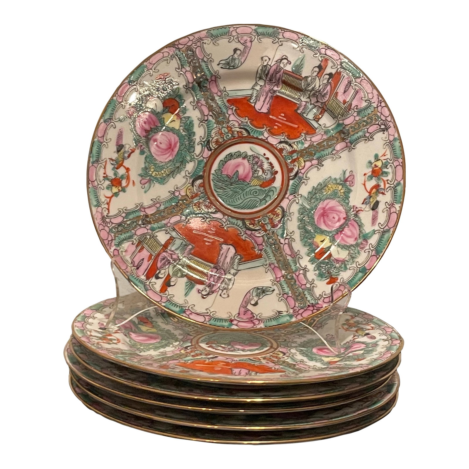 Mid 19th Century Rose Medallion Style Chinese Porcelain Plates- Set of 6: Rose Medallion Style Chinese Porcelain Plates. Highly collective type of Quing porcelain that became popular in the mid-to-late 1900s Condition: Alterations: Original Condition Unaltered