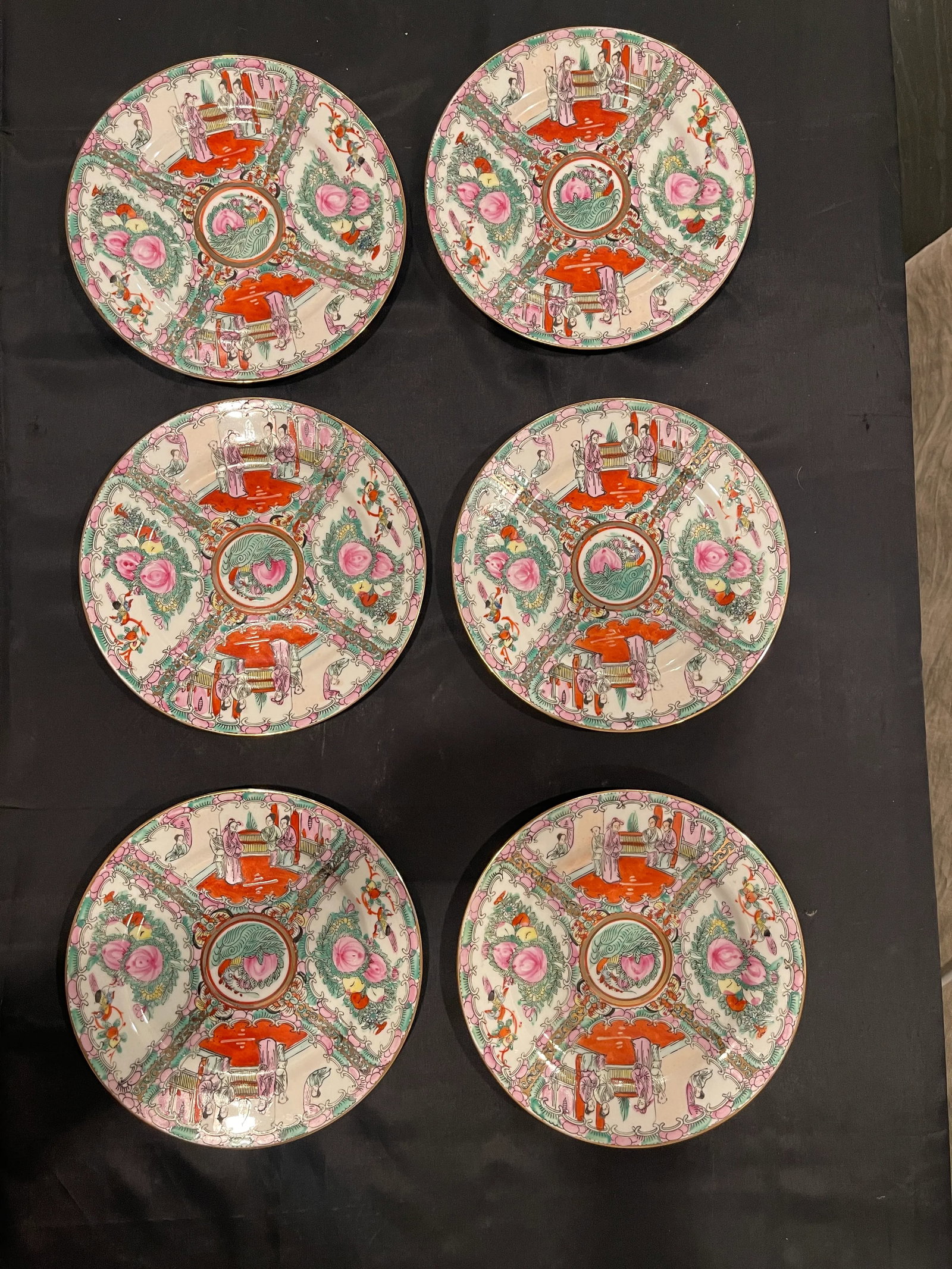 Mid 19th Century Rose Medallion Style Chinese Porcelain Plates- Set of 6 - 2