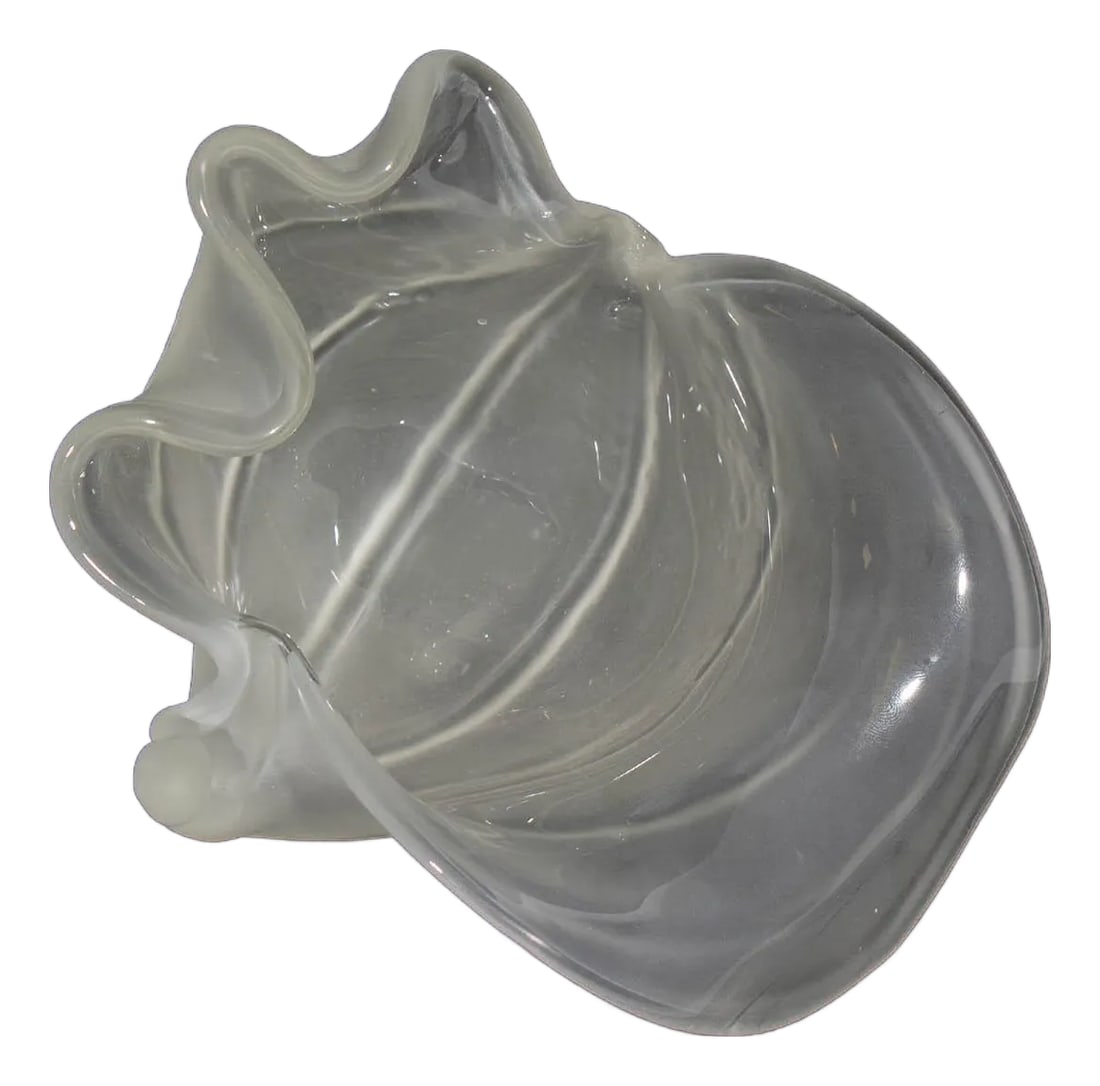 2007 Art Glass Shell Bowl Signed by Nikolas Weinstein: An art glass sculptural bowl by the American glass artist Nikolas Weinstein (born 1968). This frosted satin glass bowl features a shell shape. The underside of the piece is signed "WEINSTEIN 2007".