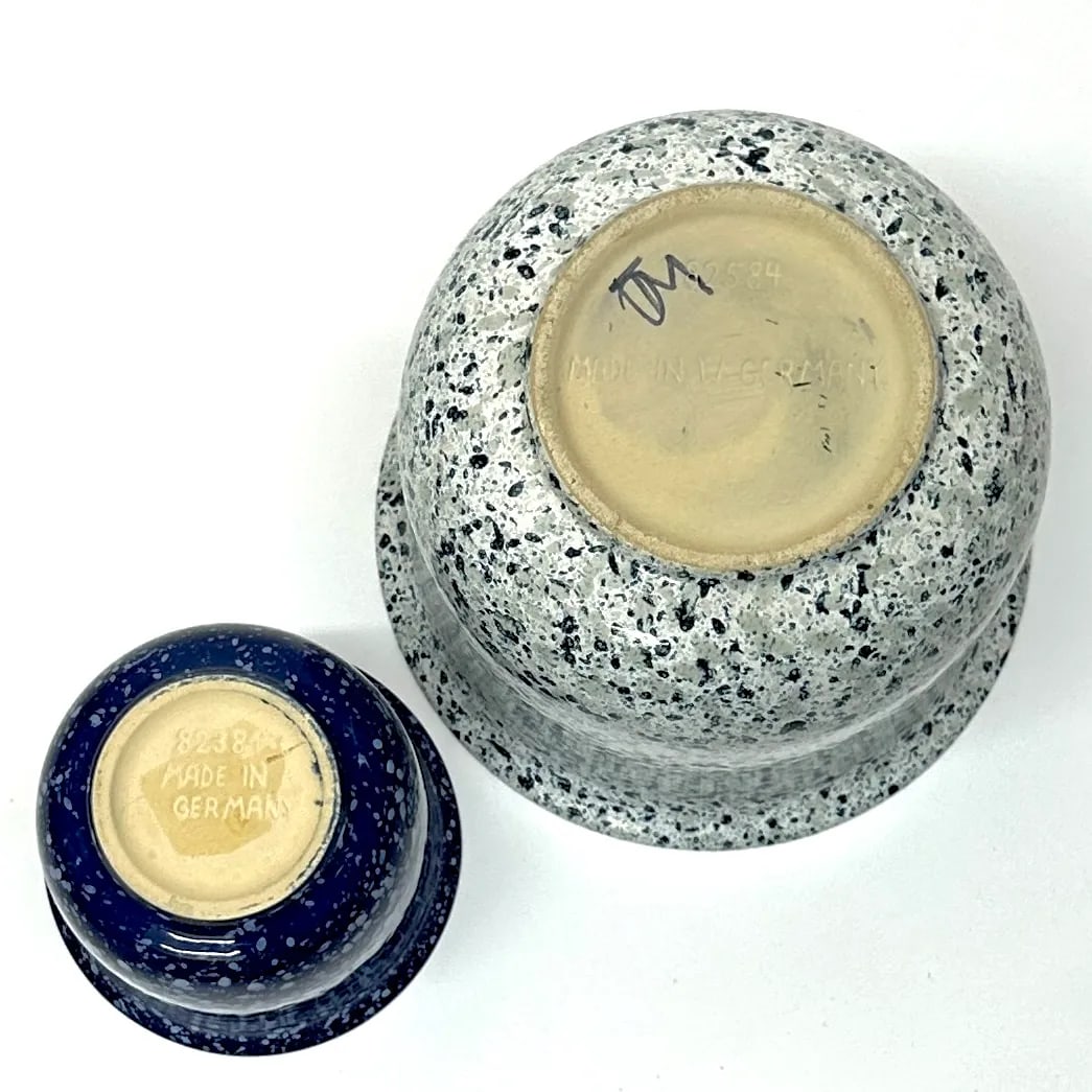 Elegantly Shaped Blue & White Ceramic Splatterware Planter Curation, Made in Germany - Group of 2 - 10