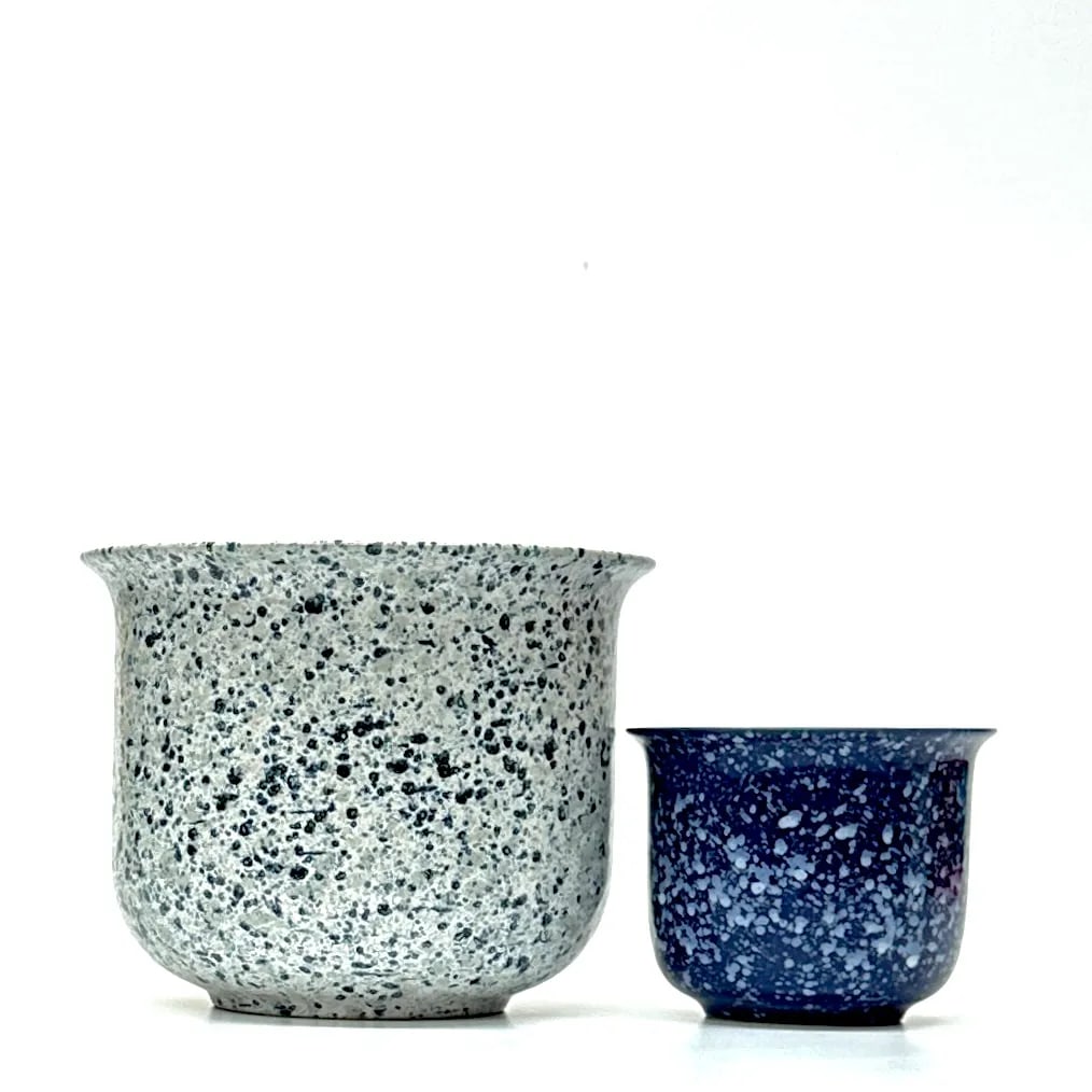Elegantly Shaped Blue & White Ceramic Splatterware Planter Curation, Made in Germany - Group of 2 - 4