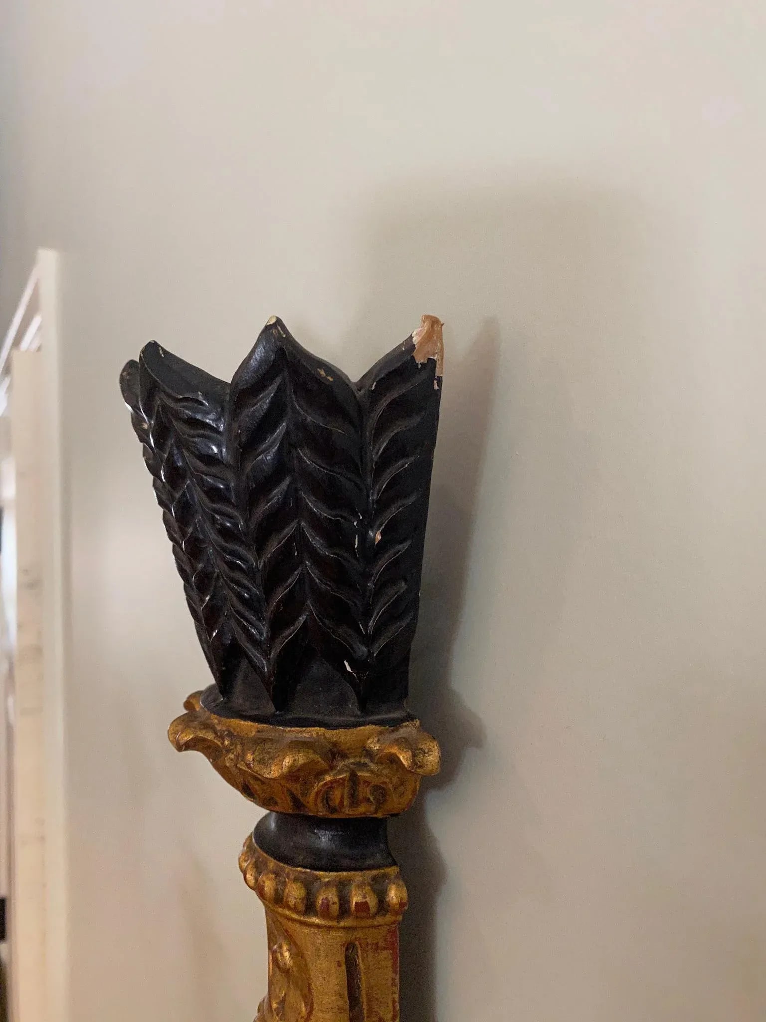 Vintage Gilt and Black 3 Taper Wall Sconce - 6