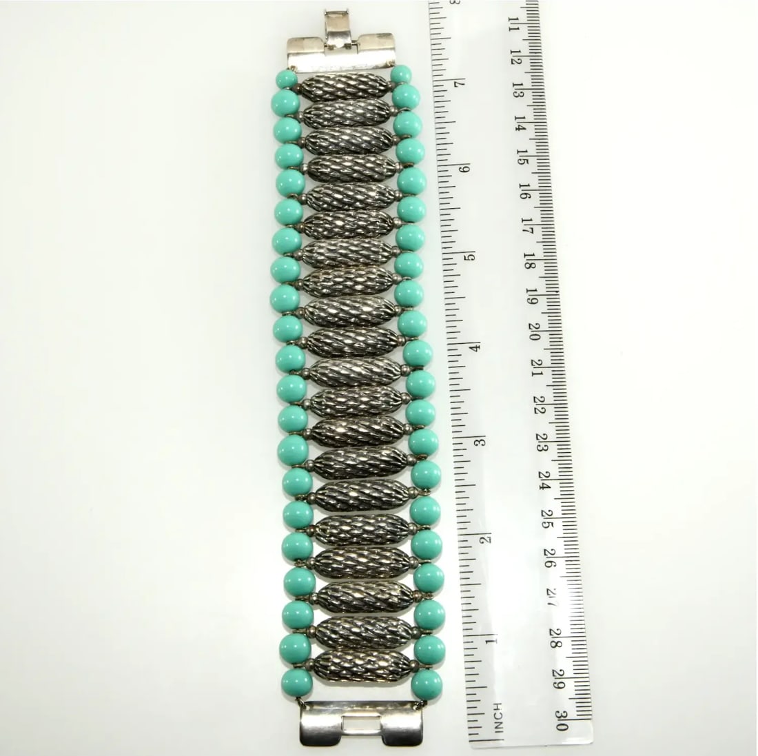 1950s Vintage Napier Silverplated Bracelet With Turquoise Colored Beads - 3