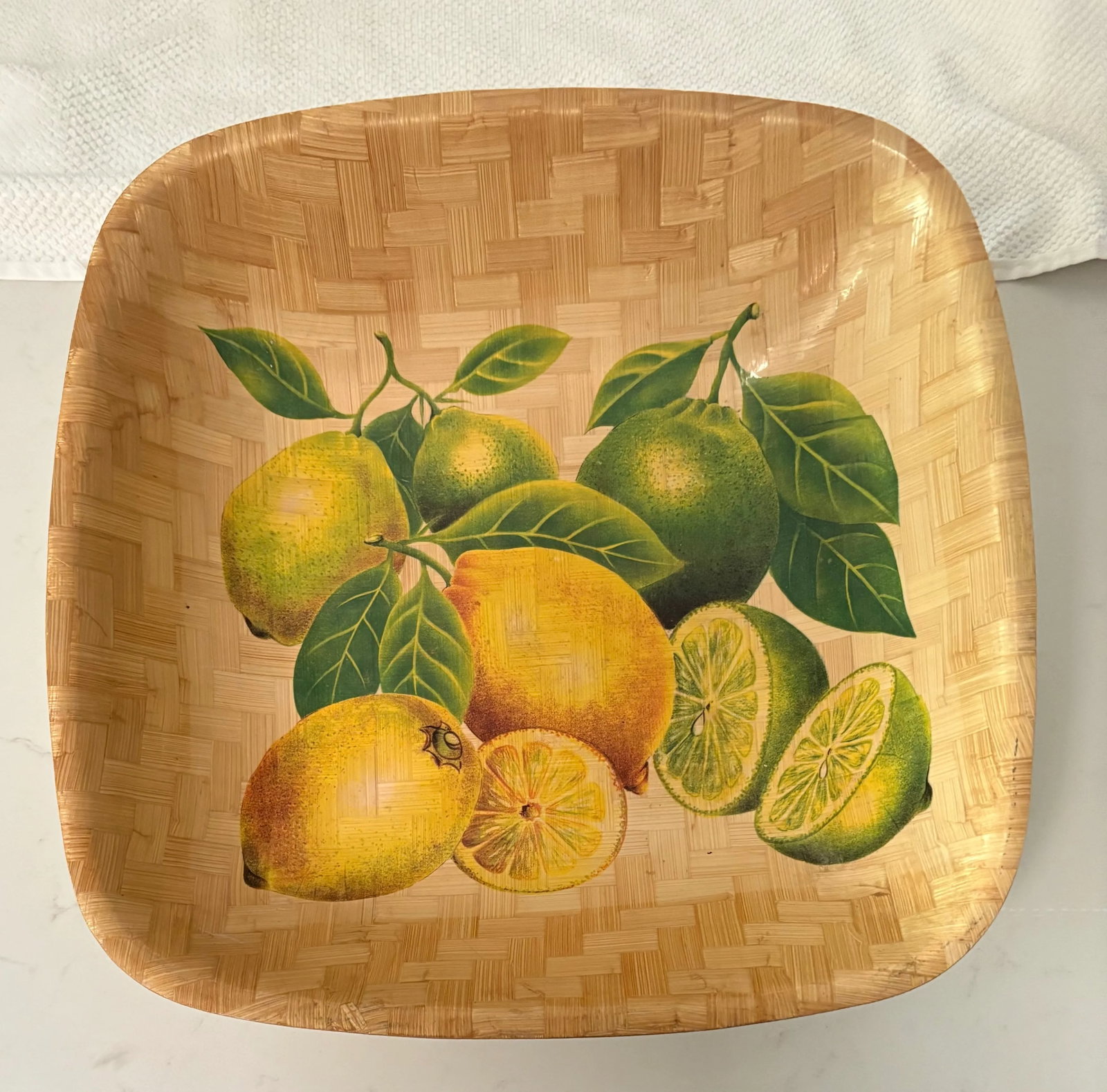 Vintage Citrus Chic Lemon and Lime Woven Bamboo Bowl - 2