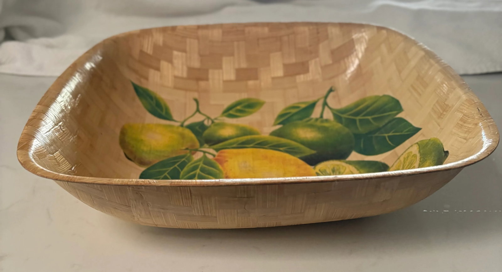 Vintage Citrus Chic Lemon and Lime Woven Bamboo Bowl - 3
