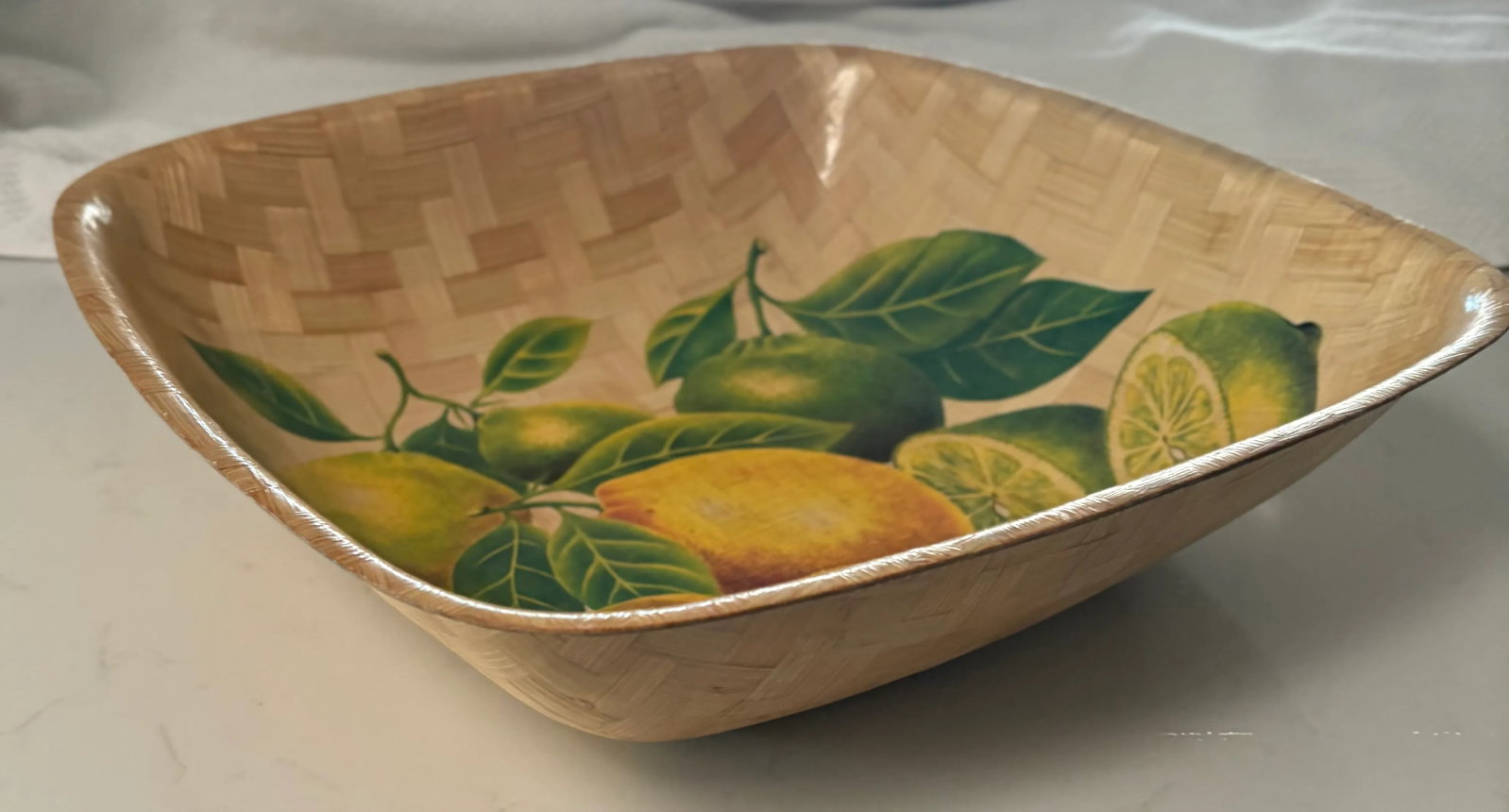 Vintage Citrus Chic Lemon and Lime Woven Bamboo Bowl - 4
