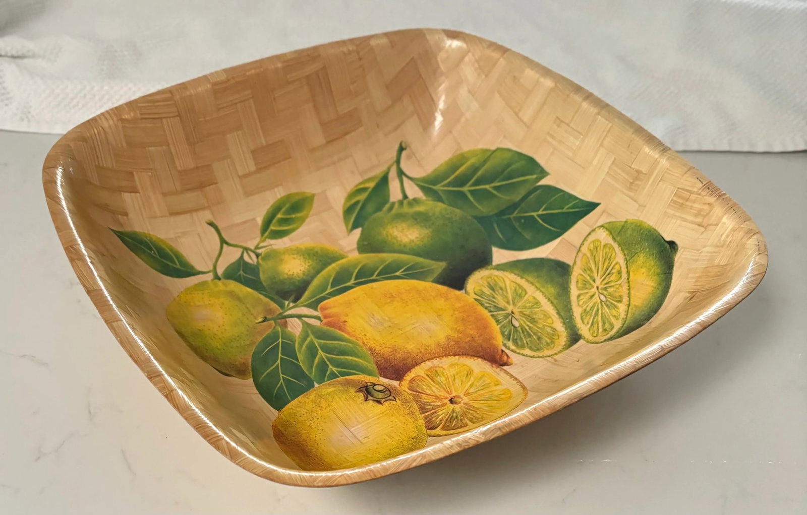 Vintage Citrus Chic Lemon and Lime Woven Bamboo Bowl - 6