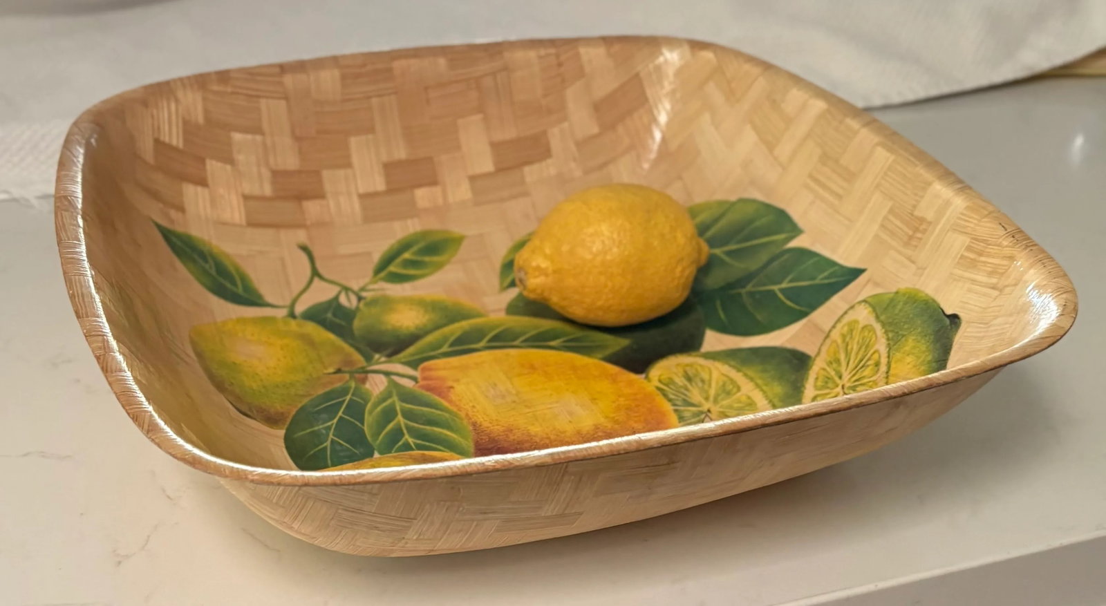 Vintage Citrus Chic Lemon and Lime Woven Bamboo Bowl - 9