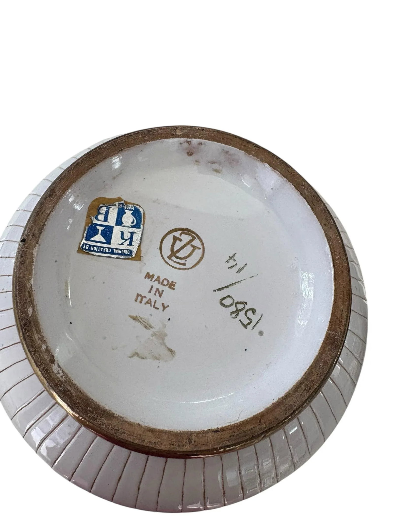 1960s Ugo Zaccagnini White & Gold Jeweled Italian Hollywood Regency Pottery Cachepot - 6