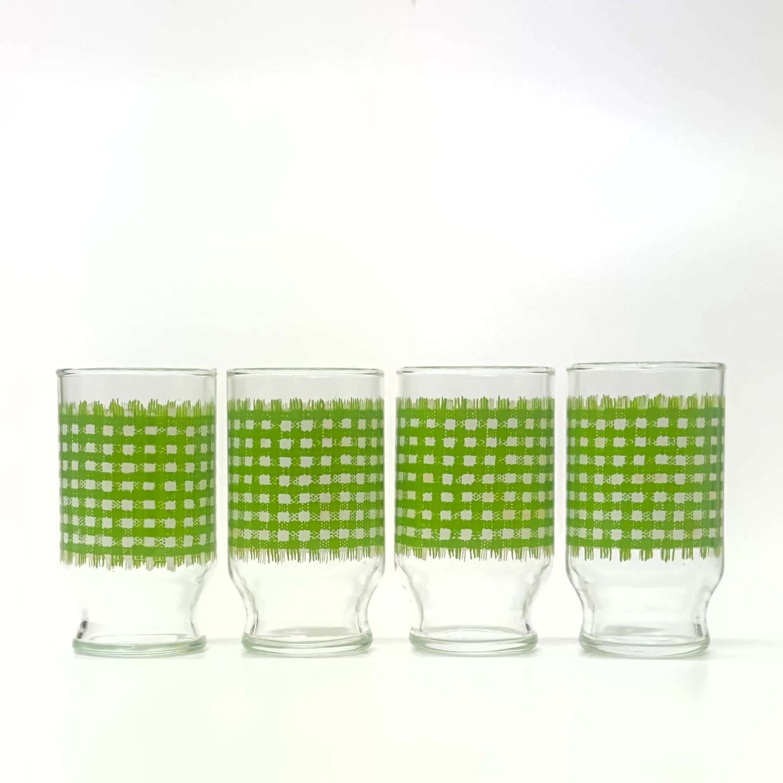 Vintage Juice Glasses With Green Checkered Cloth Motif Attributed to Anchor Hocking - Set of 4 - 3