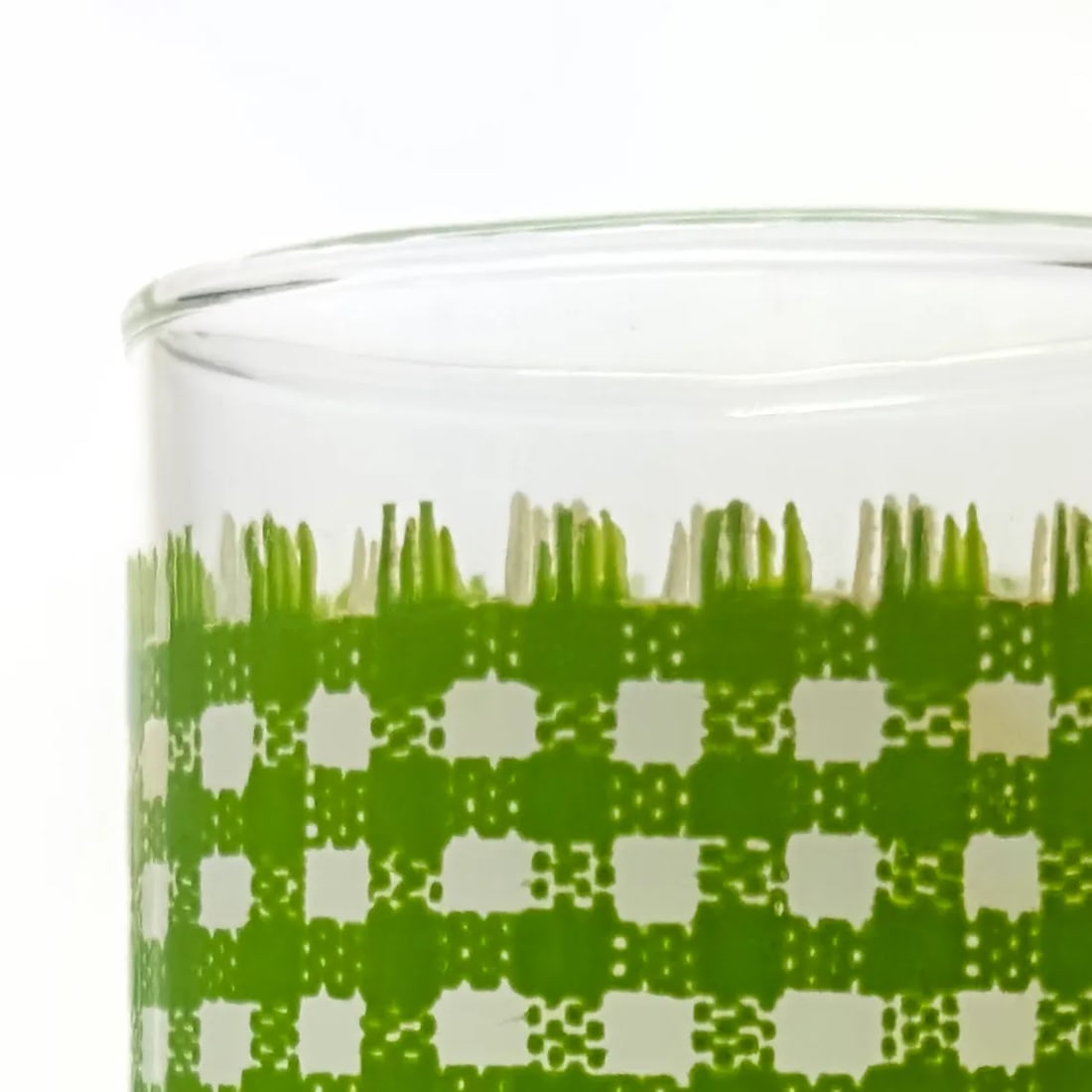 Vintage Juice Glasses With Green Checkered Cloth Motif Attributed to Anchor Hocking - Set of 4 - 6