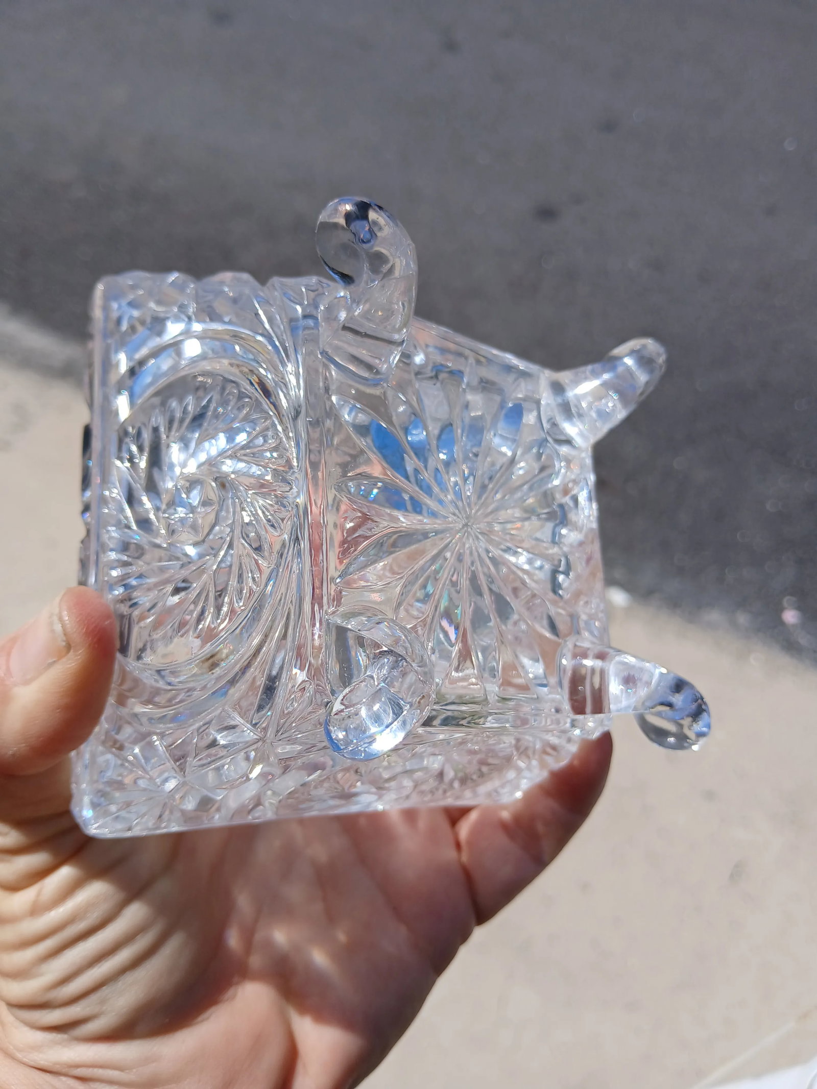 Vintage Bohemian Cut Crystal Pinwheel Whirling Star Lidded Candy Dish - 3
