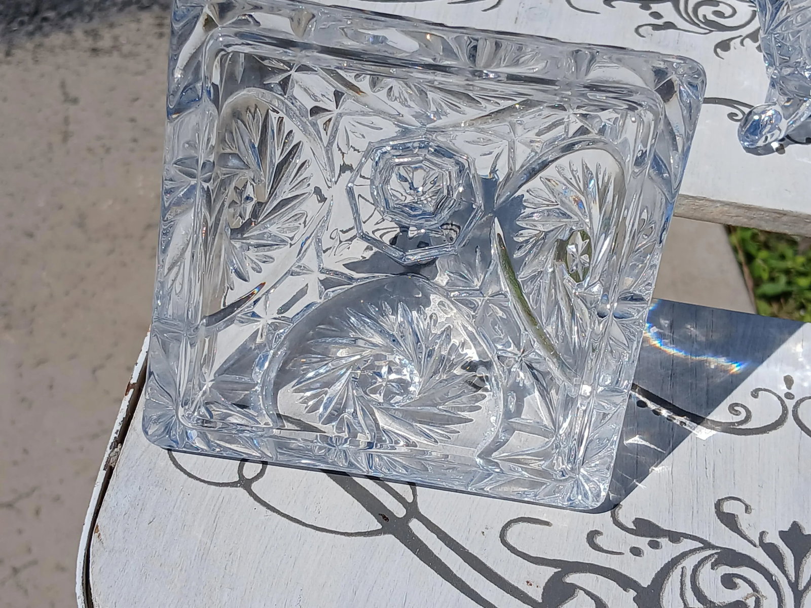 Vintage Bohemian Cut Crystal Pinwheel Whirling Star Lidded Candy Dish - 4