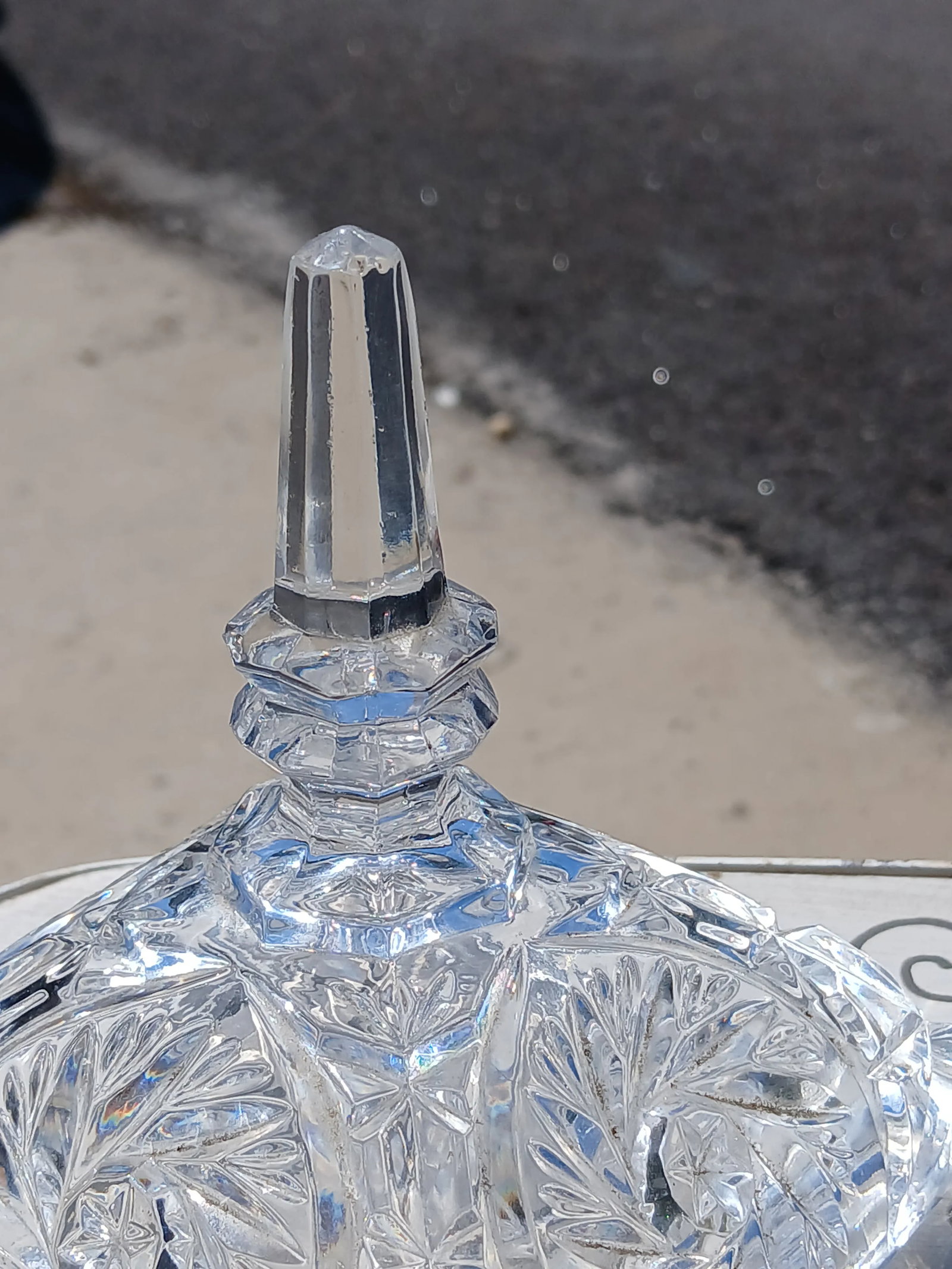 Vintage Bohemian Cut Crystal Pinwheel Whirling Star Lidded Candy Dish - 6