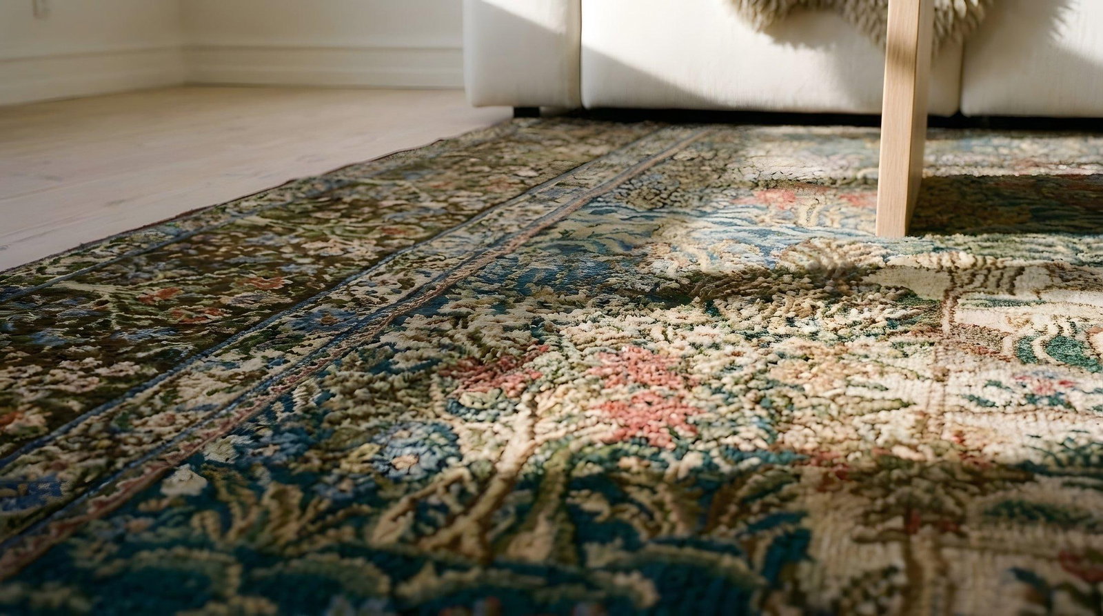 1920s Fine Green Small Pictorial Garden of Paradise Antique Floral Kerman Rug - 9
