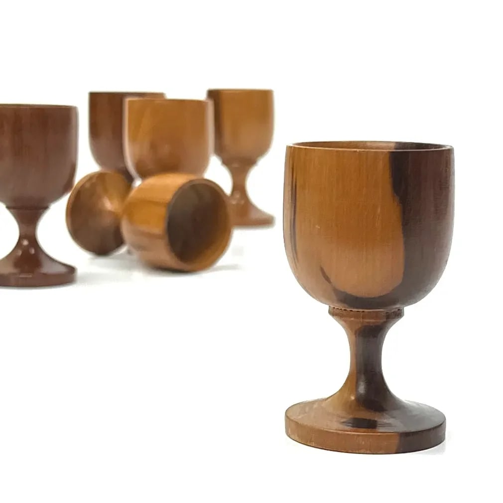 Mid Century Modern Stemmed Rosewood Shot Glasses - Set of 6 - 3
