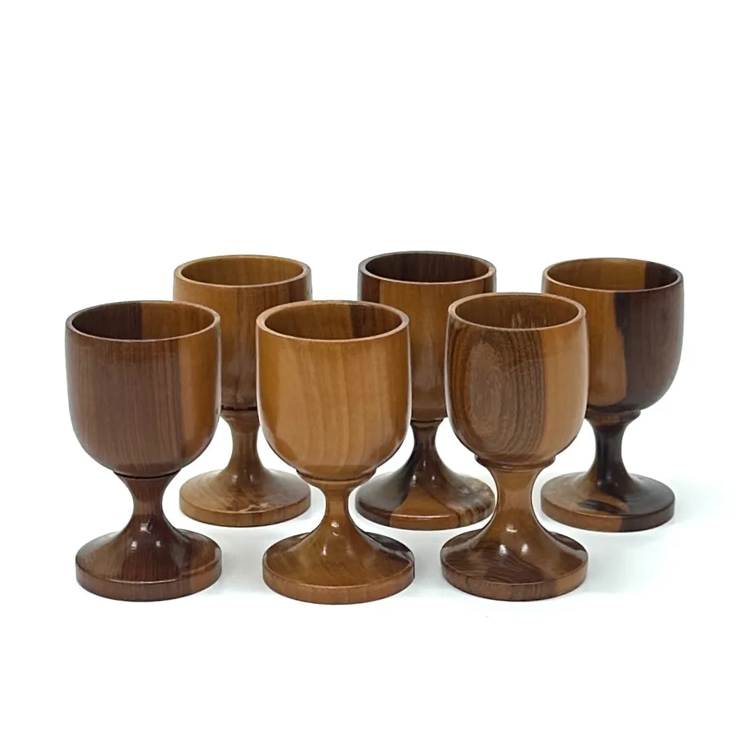 Mid Century Modern Stemmed Rosewood Shot Glasses - Set of 6 - 5