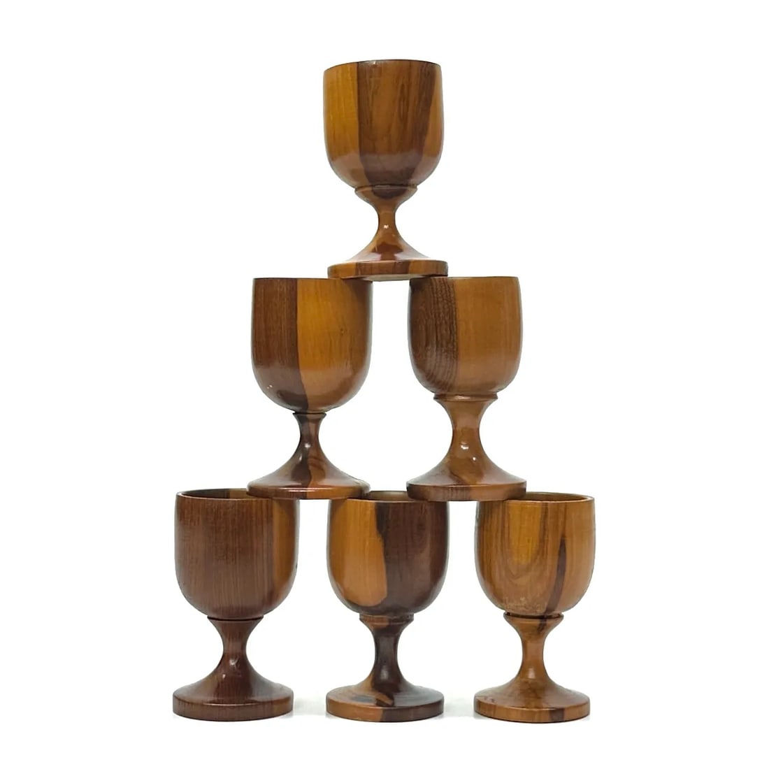 Mid Century Modern Stemmed Rosewood Shot Glasses - Set of 6 - 6