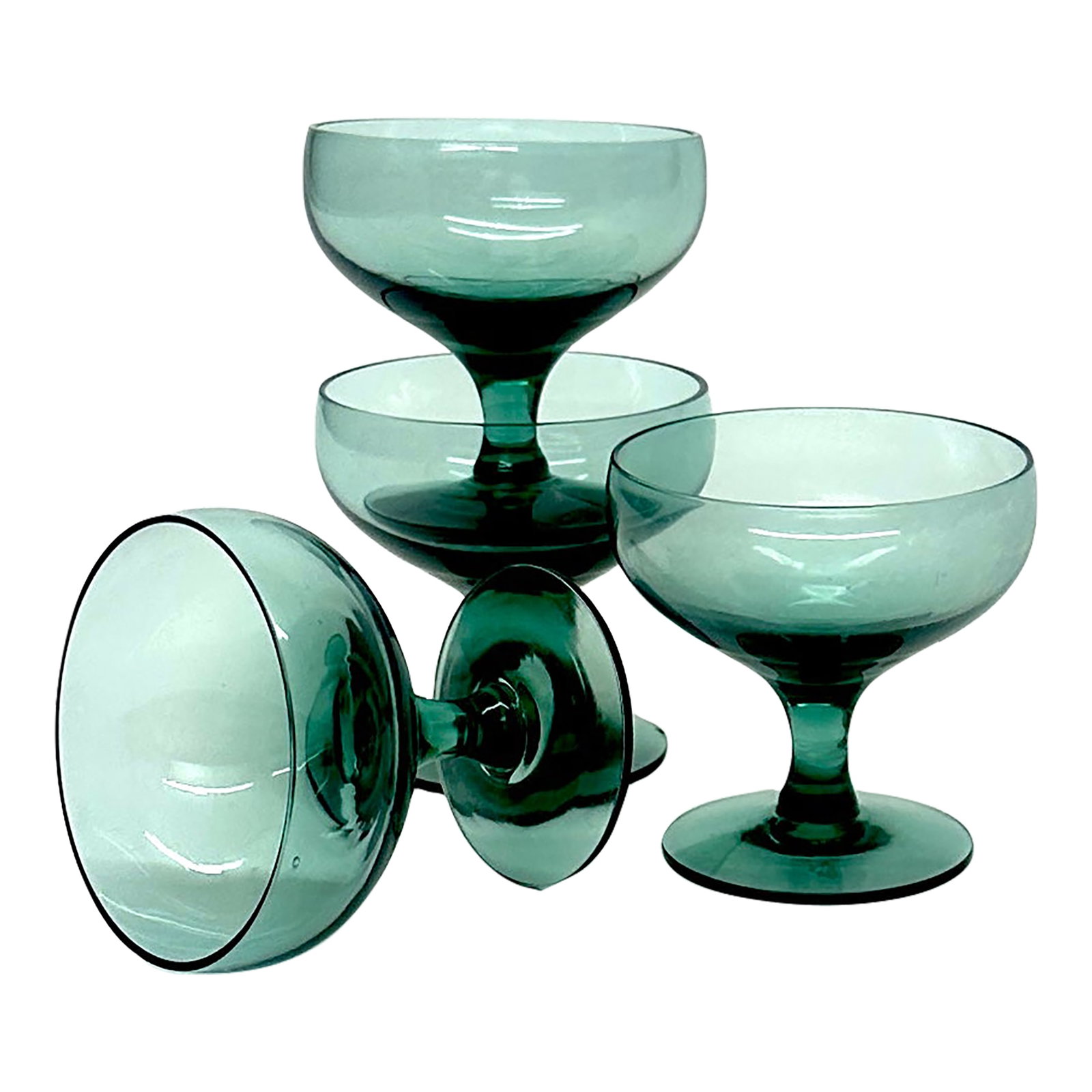 Vintage Diminutive Sea-Foam Green Sherry or Liqueur Glasses - Set of 4: Green sherry glasses, group of 4. This is a delicate group of sea green stemmed sherry glasses from the mid-20th century. In the style of Russel Wright. Height: 2.75" Width: 3" Condition:
