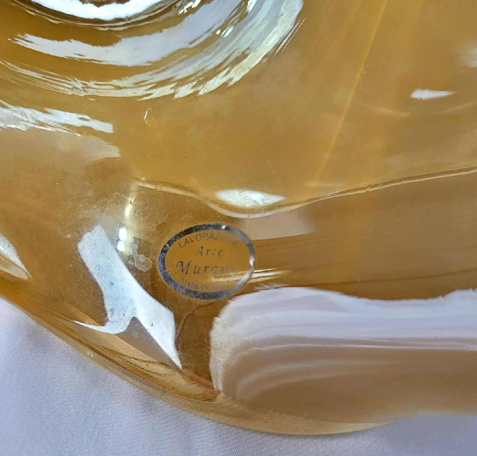 Vintage Lavorazione Arte Murano Hand Blown Honey Clear Free Form Glass Bowl - 11
