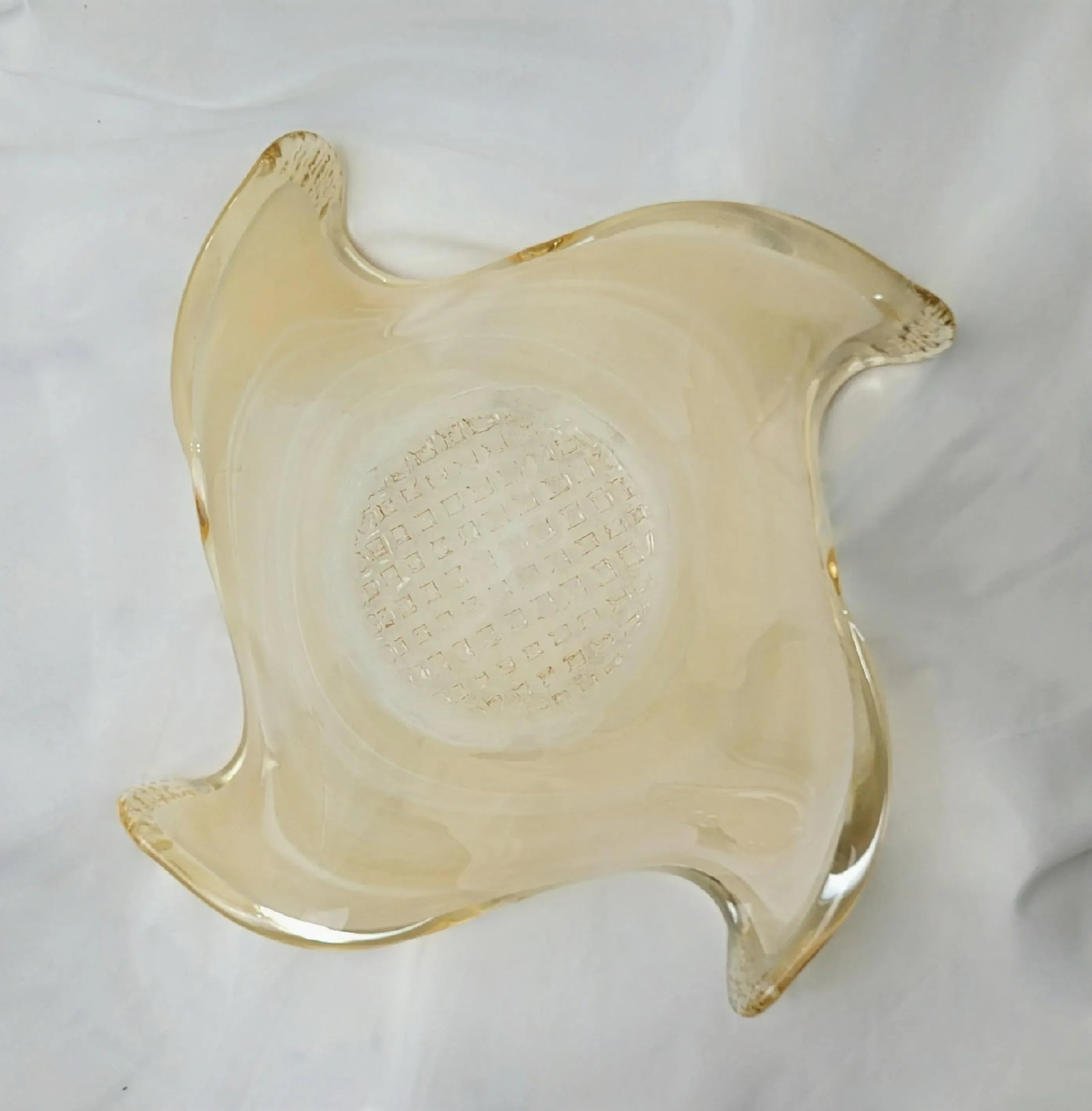 Vintage Lavorazione Arte Murano Hand Blown Honey Clear Free Form Glass Bowl - 13