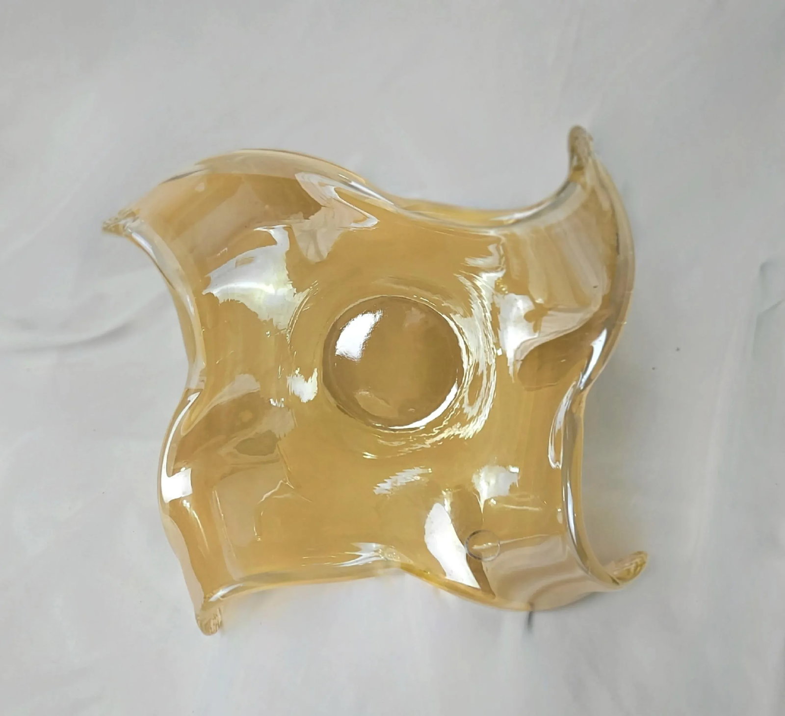Vintage Lavorazione Arte Murano Hand Blown Honey Clear Free Form Glass Bowl - 2
