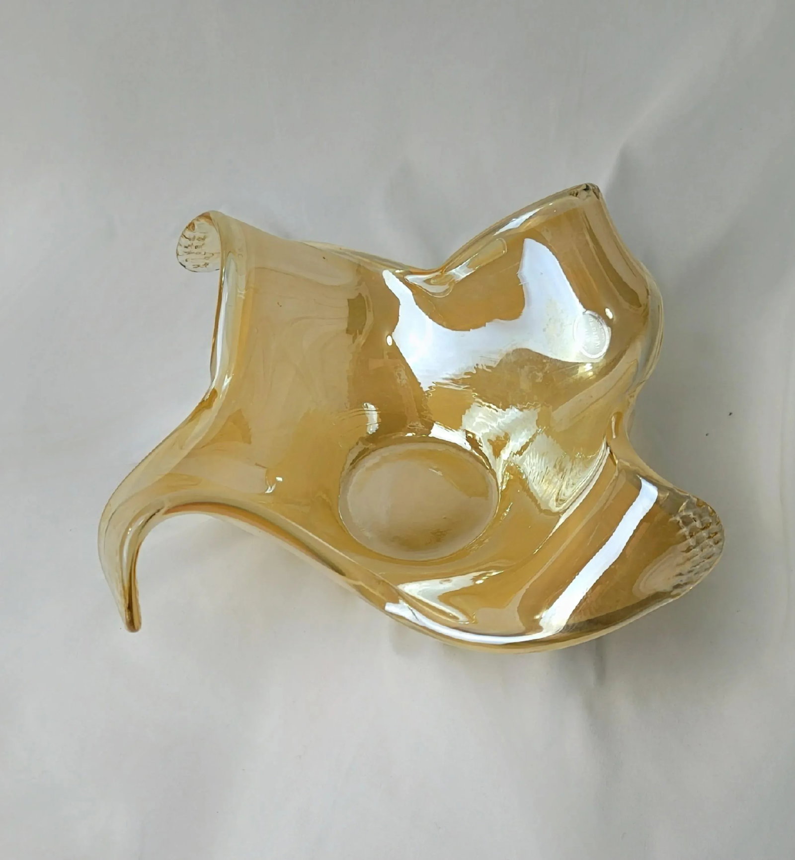 Vintage Lavorazione Arte Murano Hand Blown Honey Clear Free Form Glass Bowl - 3