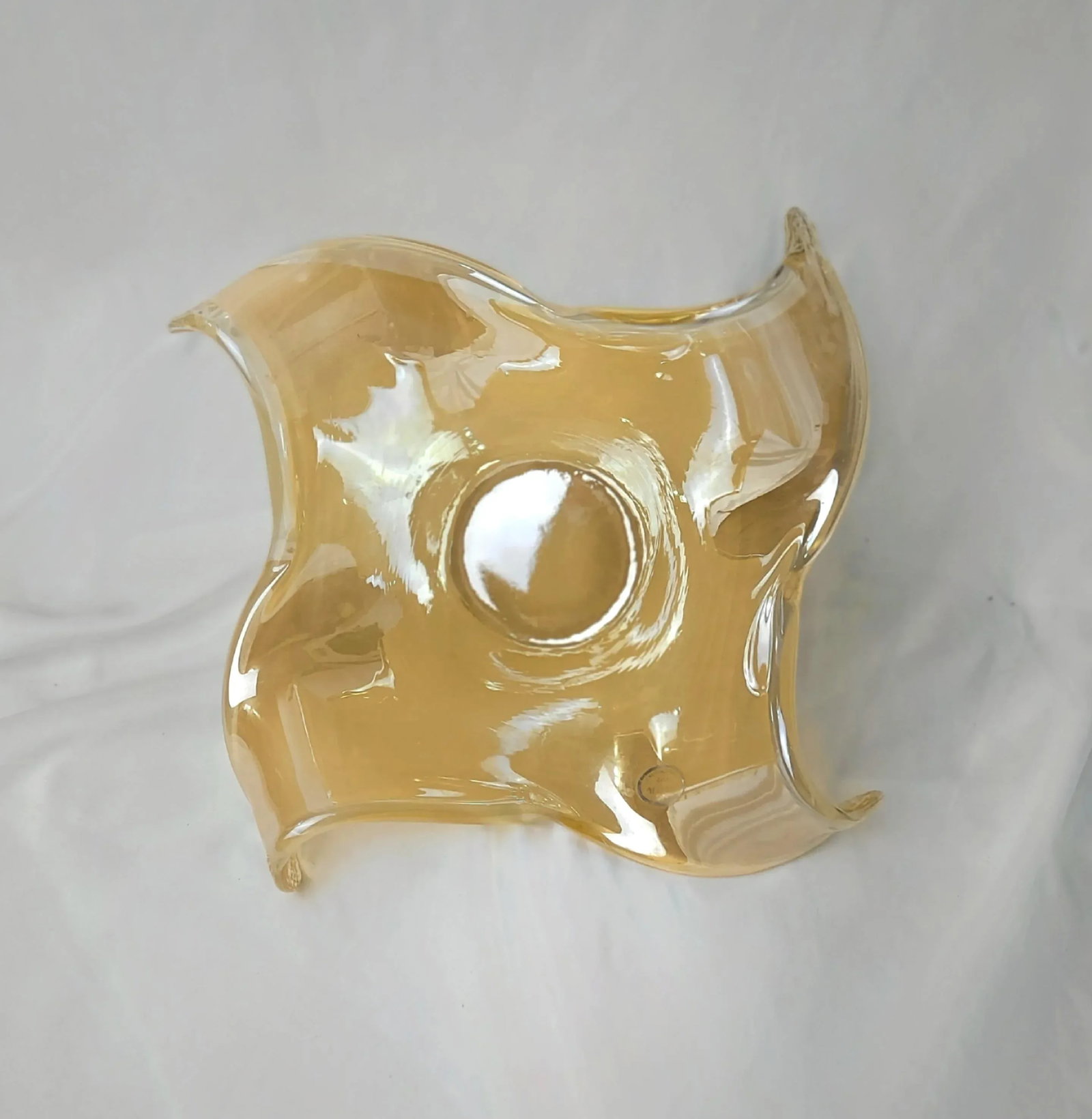 Vintage Lavorazione Arte Murano Hand Blown Honey Clear Free Form Glass Bowl - 4
