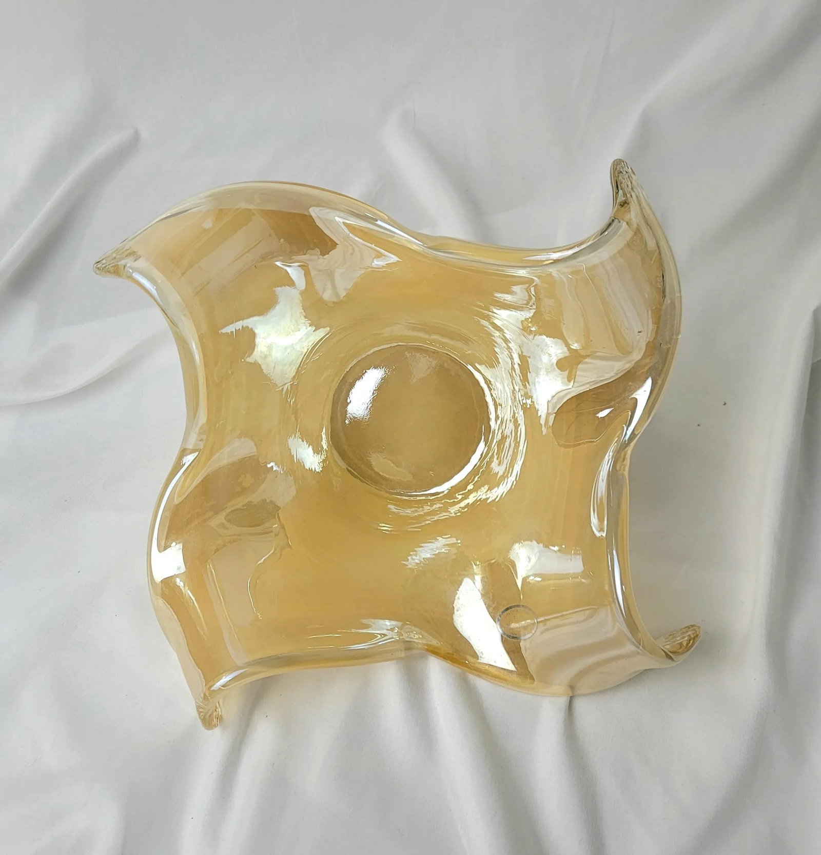 Vintage Lavorazione Arte Murano Hand Blown Honey Clear Free Form Glass Bowl - 5
