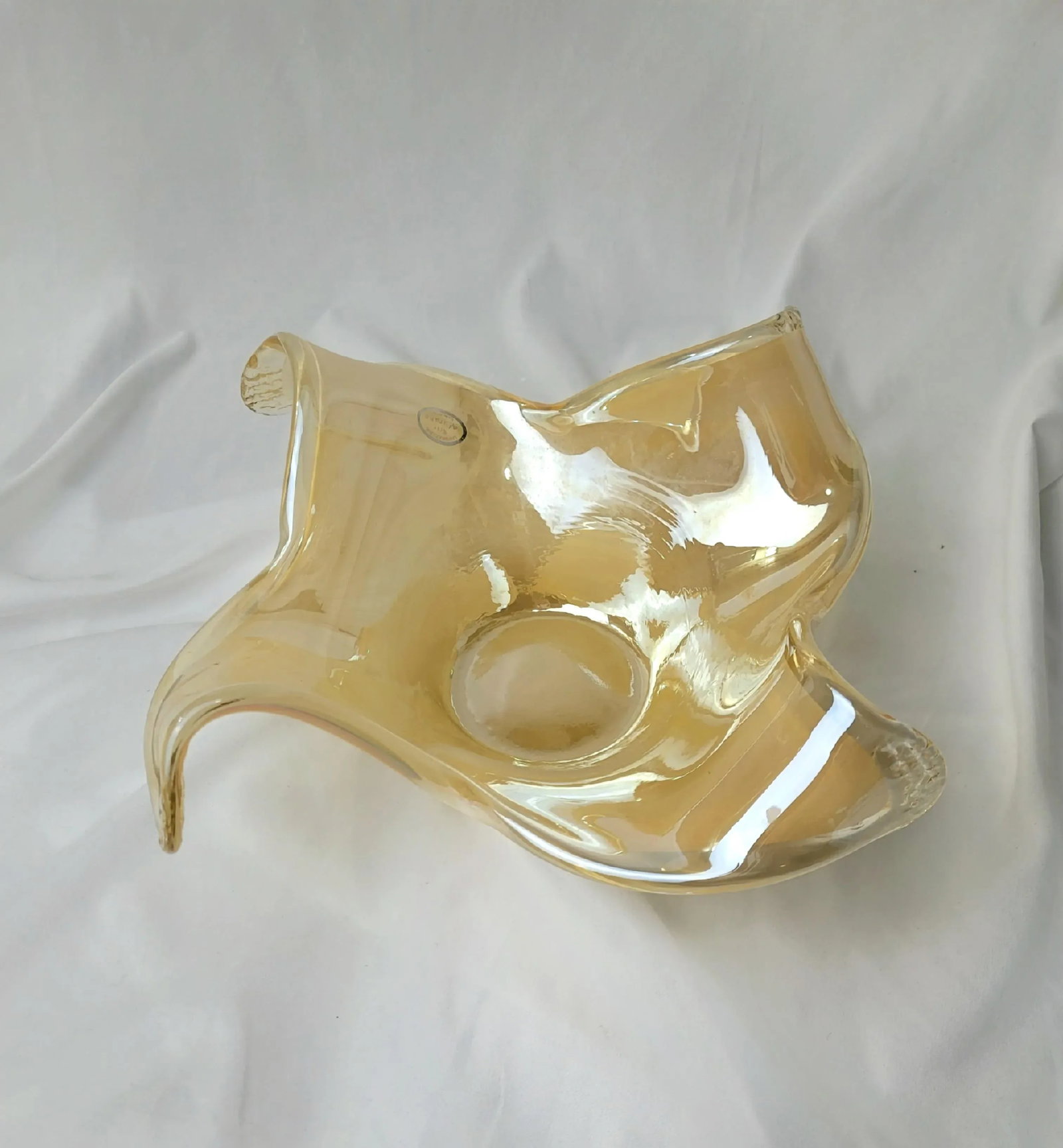 Vintage Lavorazione Arte Murano Hand Blown Honey Clear Free Form Glass Bowl - 6