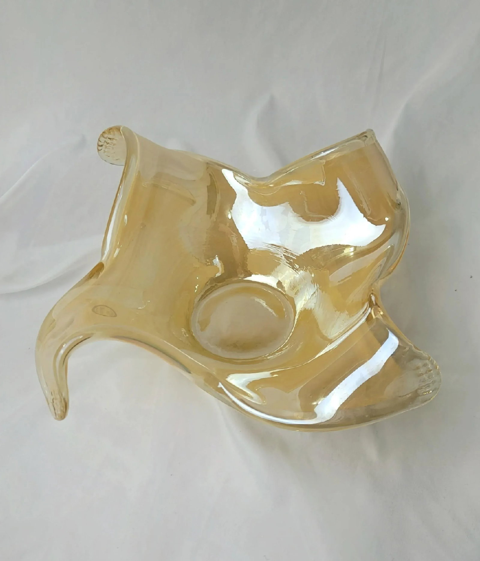 Vintage Lavorazione Arte Murano Hand Blown Honey Clear Free Form Glass Bowl - 7