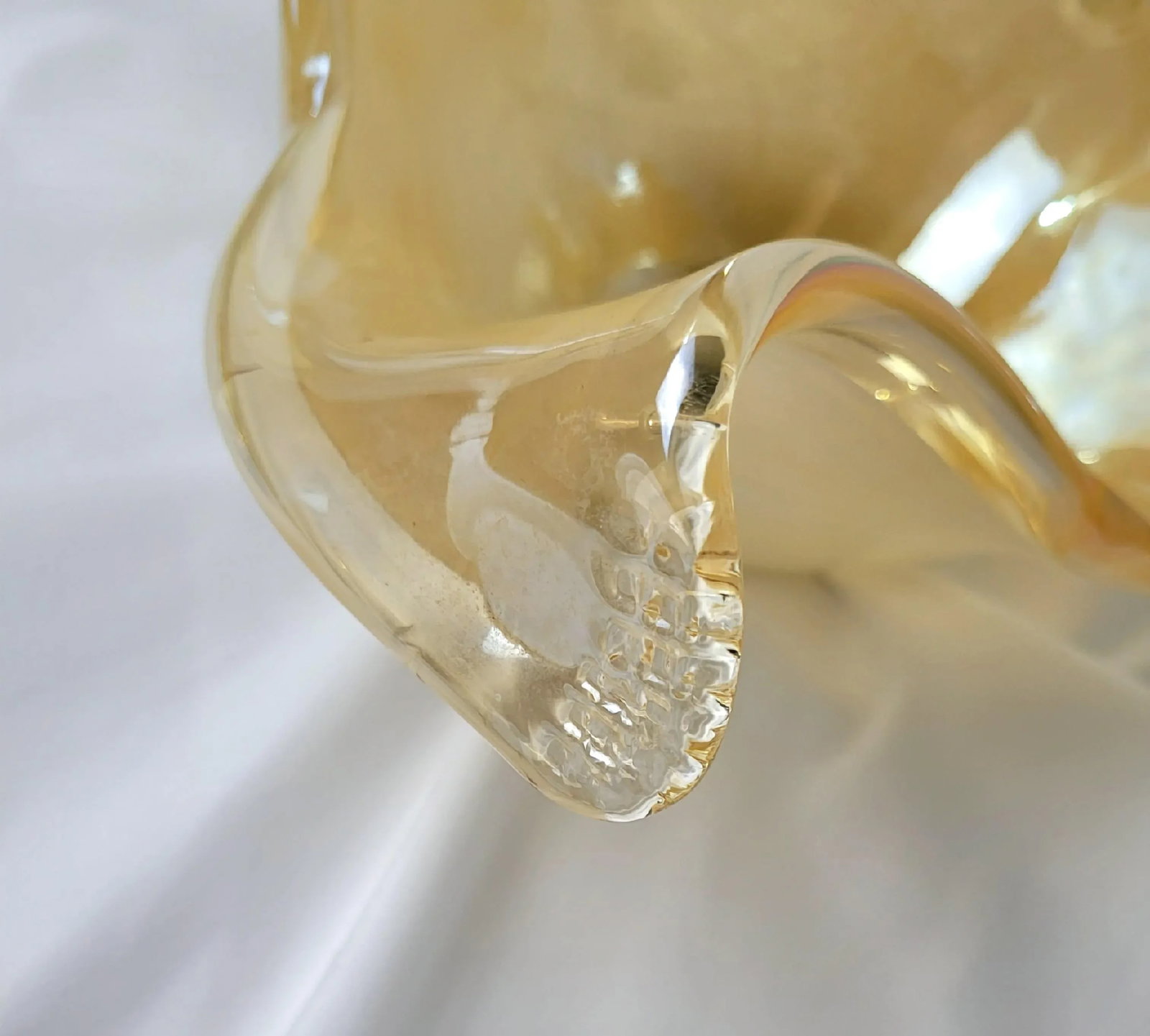 Vintage Lavorazione Arte Murano Hand Blown Honey Clear Free Form Glass Bowl - 8