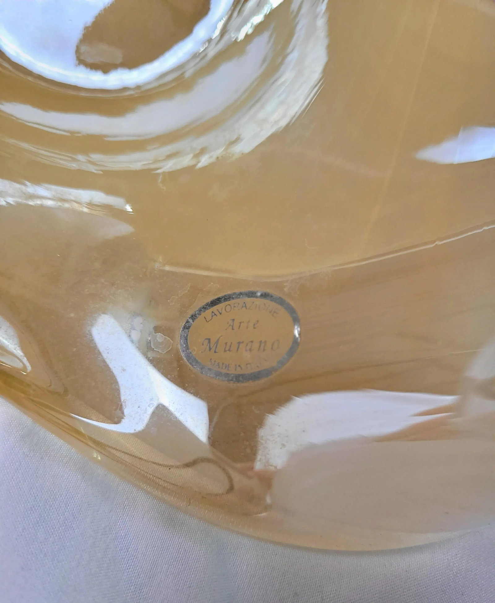 Vintage Lavorazione Arte Murano Hand Blown Honey Clear Free Form Glass Bowl - 9