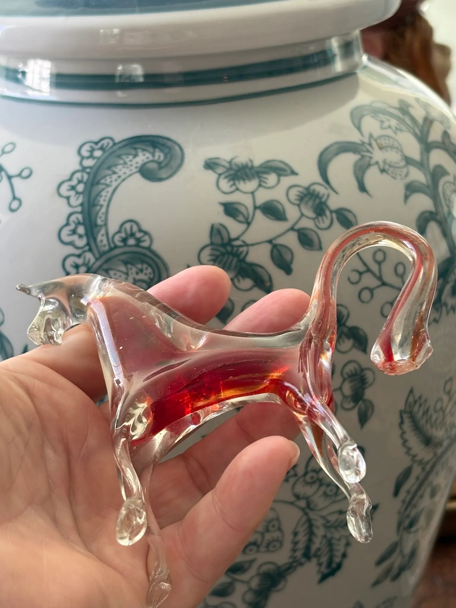 Mid 20th Century Hand Blown Murano Style Glass Horse Figurine With Red Core - 9