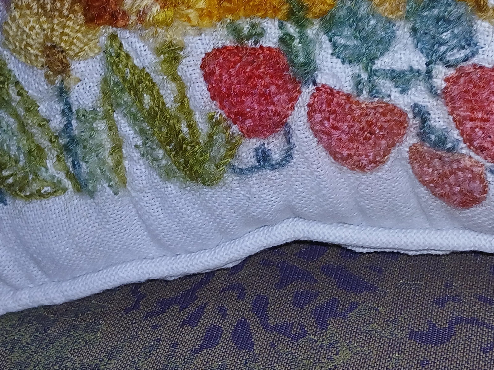Vintage Crewel Embroidery Pillow Honey Bees Beehive Fruit and Flowers - 9