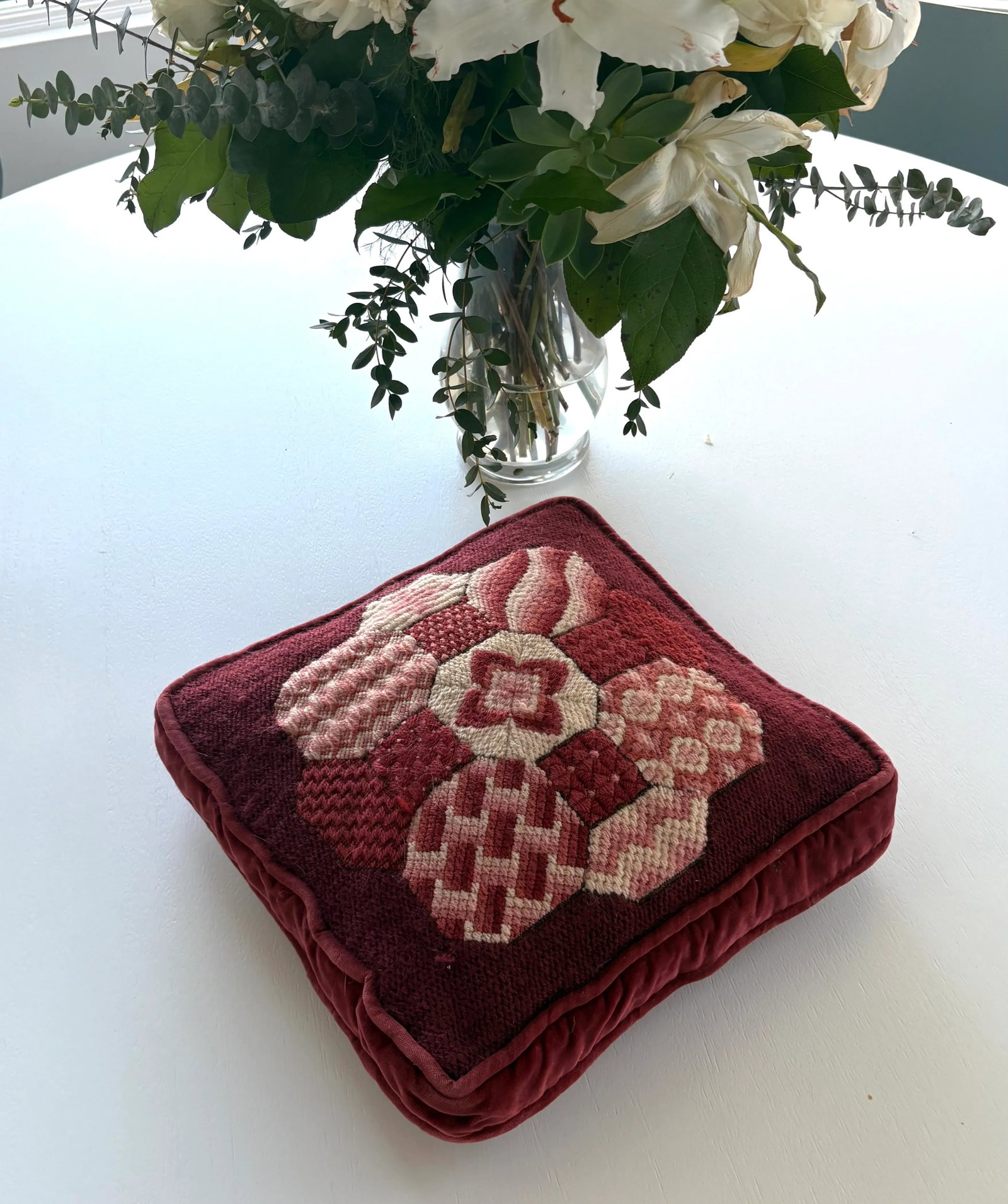 1970's Rose Velvet Bargello Needlepoint Square Pillow - 8