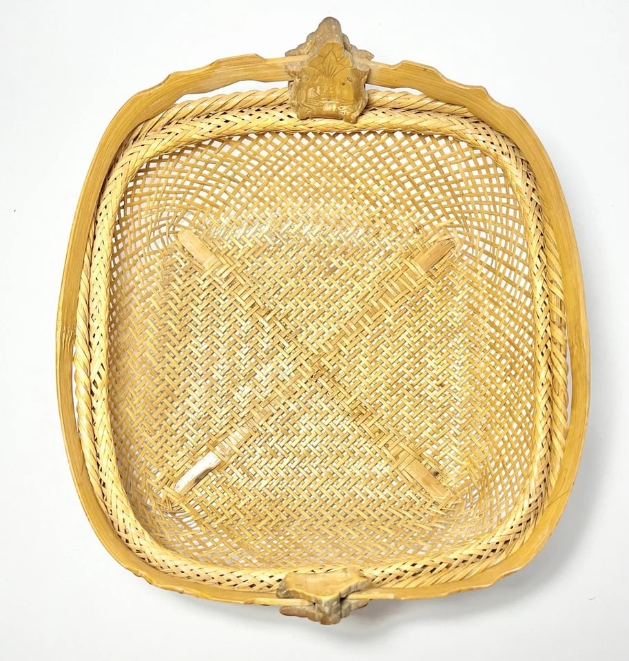 Vintage American Handmade Woven Rattan Wicker Gathering Handled Basket - 8
