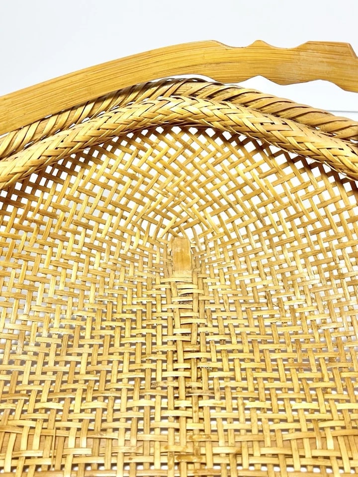 Vintage American Handmade Woven Rattan Wicker Gathering Handled Basket - 9