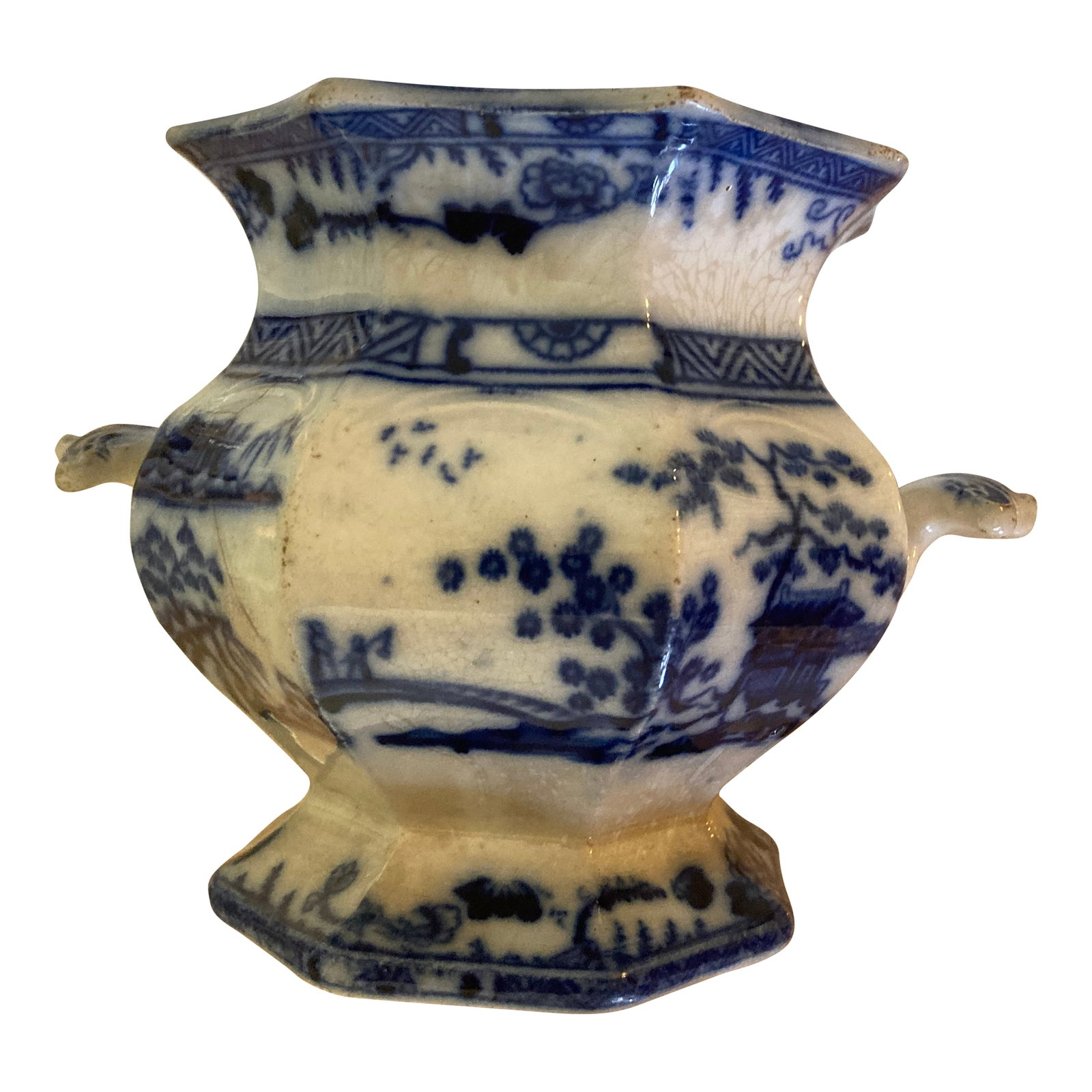 Flow Blue Sugar Jar Mid 19th Century: Lovely flow blue sugar jar no lid Condition: Alterations: Original Condition Unaltered Imperfections: Some Imperfections Condition Notes: The jar has some minor wear to its high points. Also some