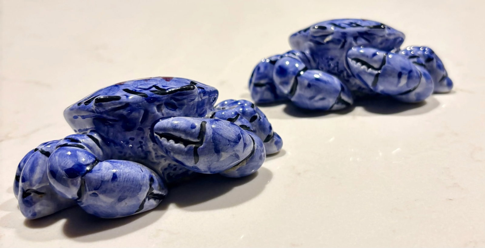 Late 20th Century Coastal Chic Blue Crab Ceramic Salt and Pepper Shakers- a Pair - 2