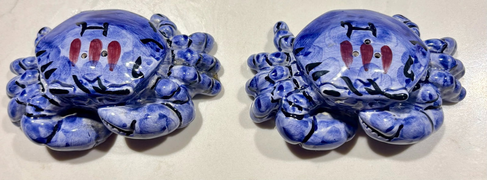 Late 20th Century Coastal Chic Blue Crab Ceramic Salt and Pepper Shakers- a Pair - 4
