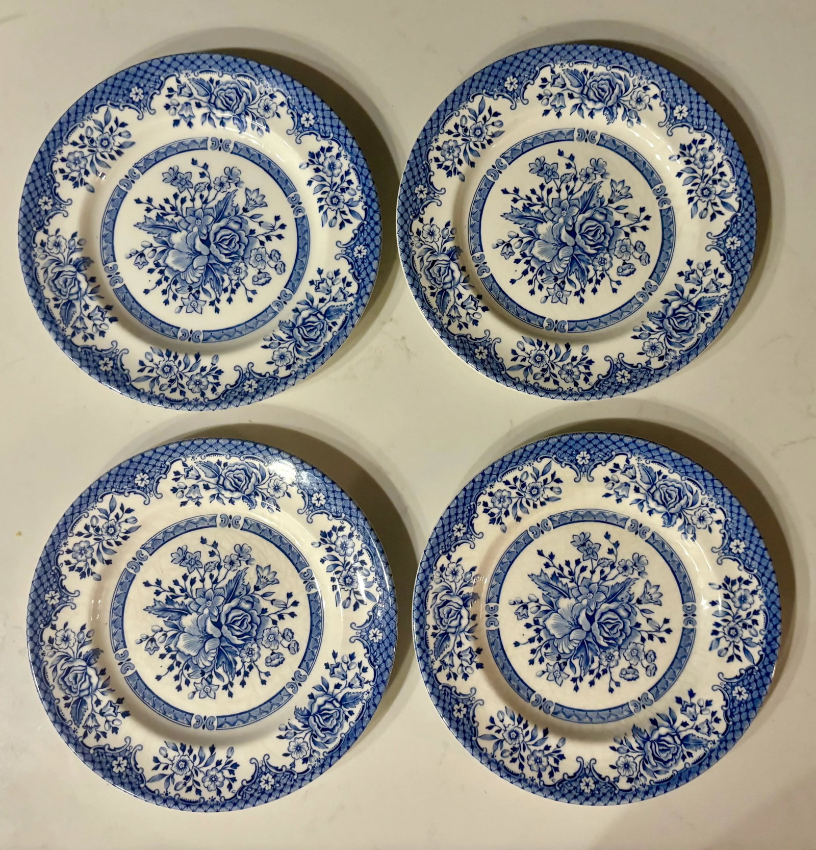 Vintage Blue Floral Wood and Sons "Kew Blue" Plates- Set of 4 - 2