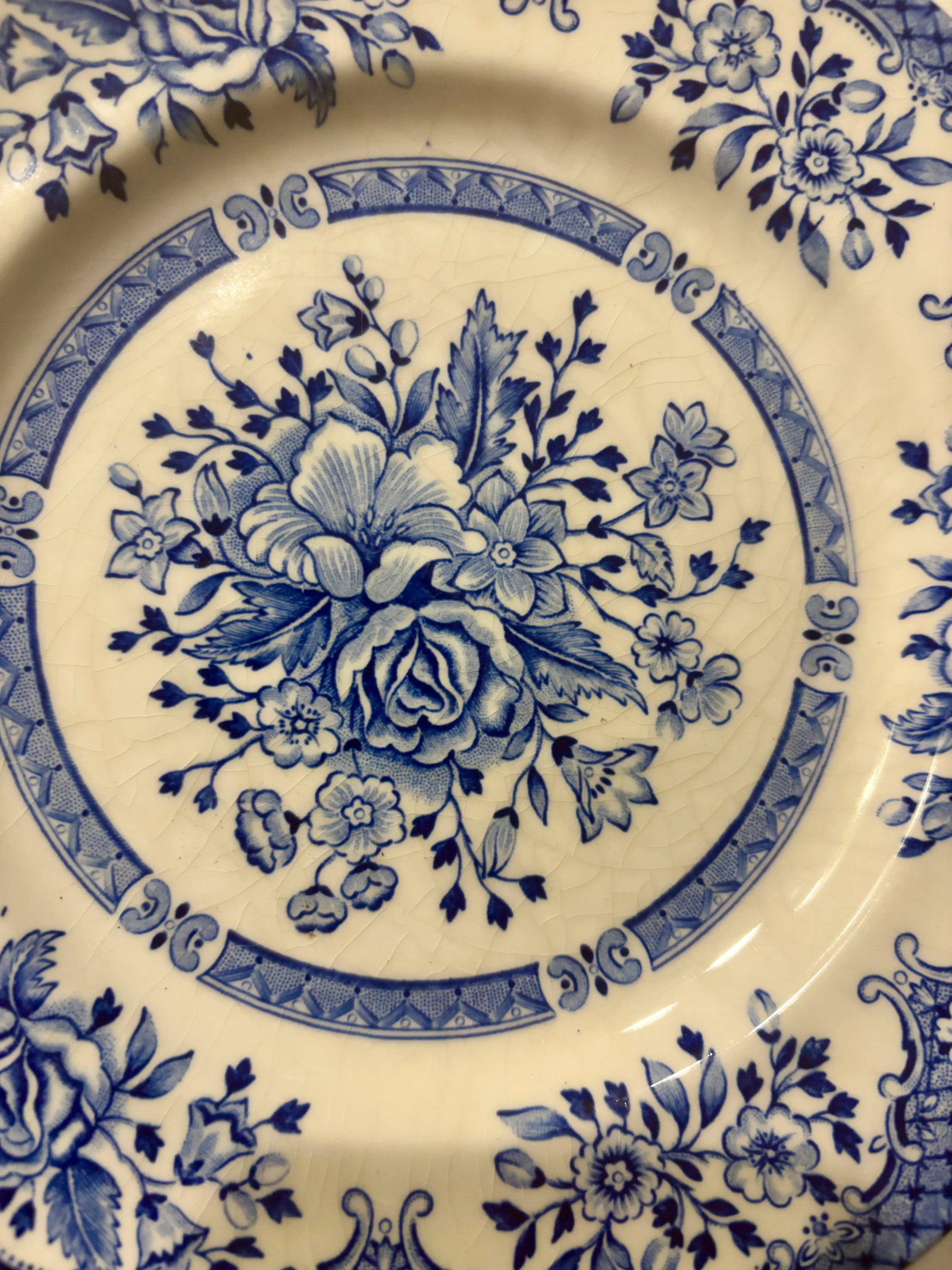 Vintage Blue Floral Wood and Sons "Kew Blue" Plates- Set of 4 - 7